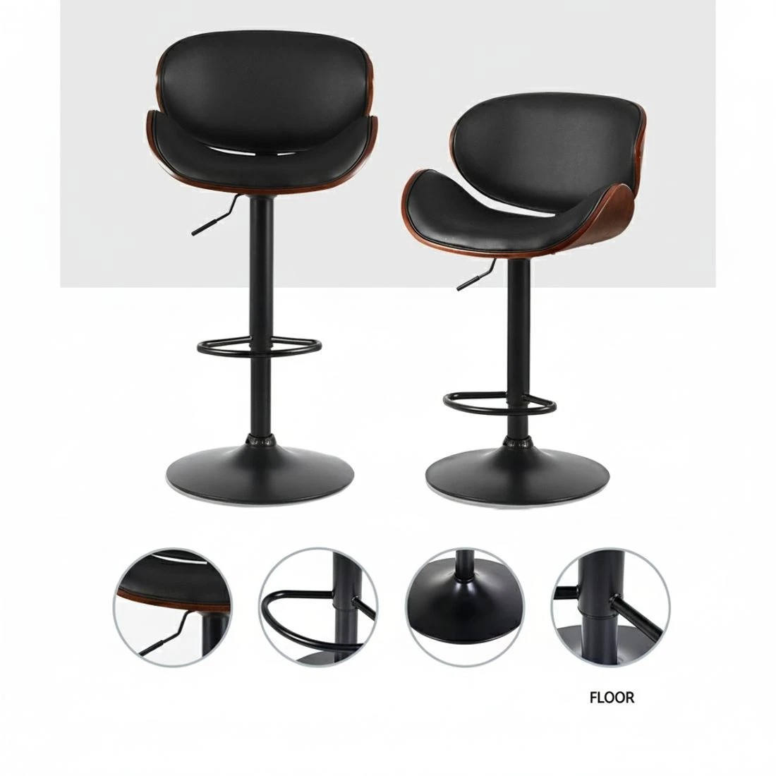 3 Artiss Bar Stools Gas Lift Leather Padded - Black, 3 of 5