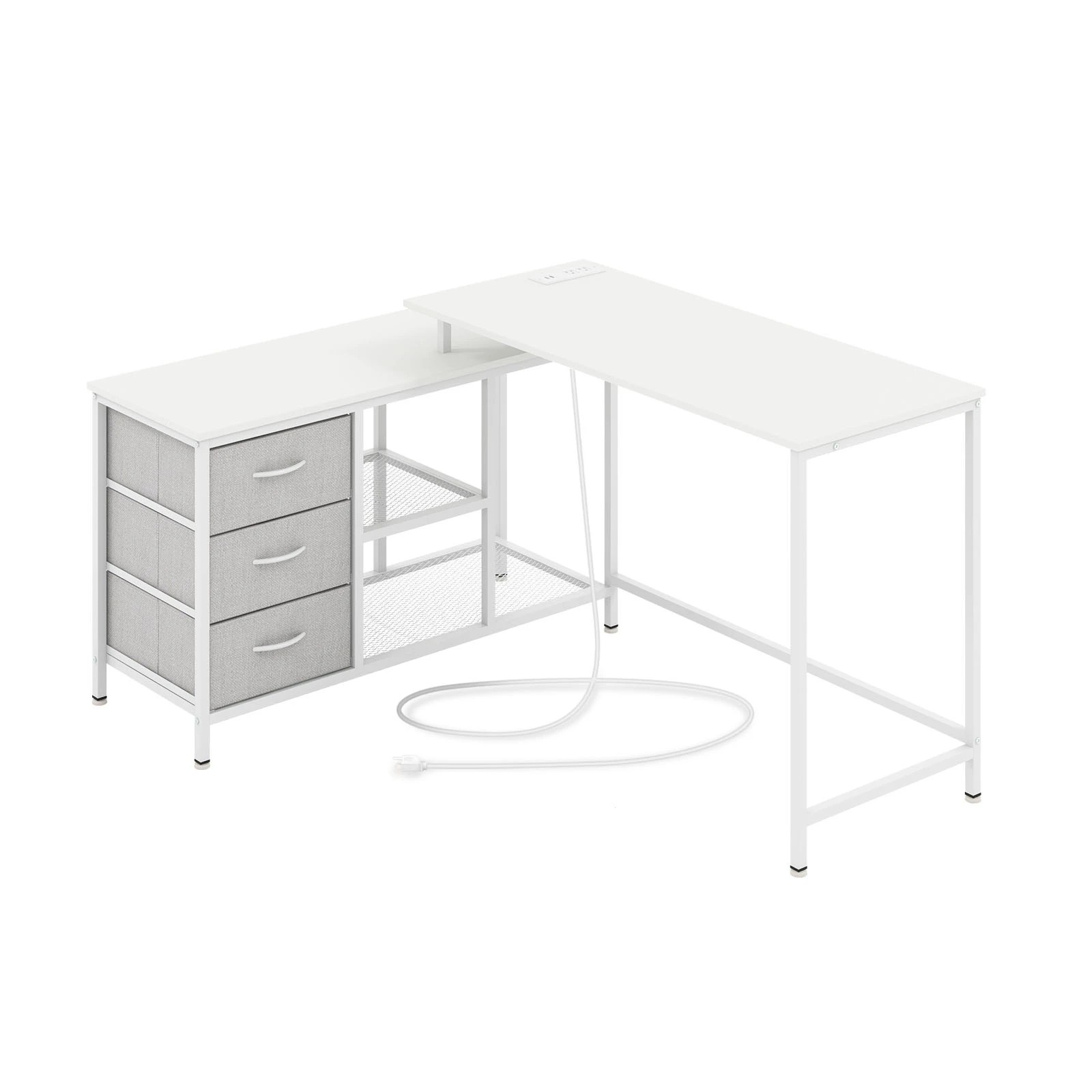 1 Costway L-shaped Computer Desk Home Office Writing Desk w/3 Fabric Drawers & Power Outlet, 1 of 4