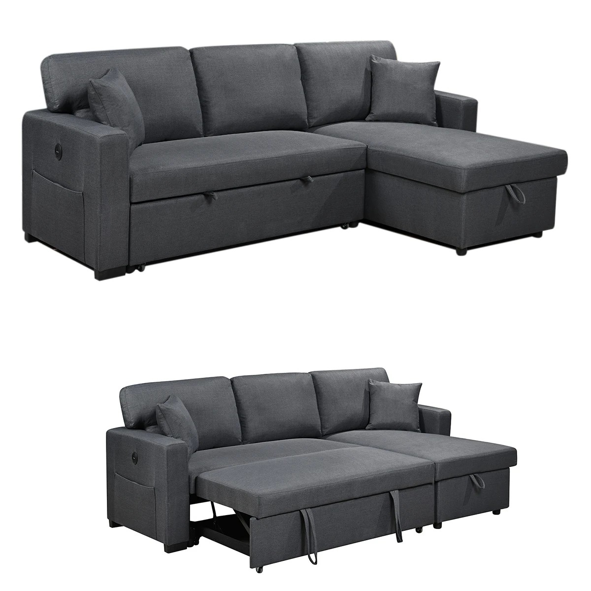 9 Foret 3 Seater Modular Sofa Bed Corner Lounge Pullout Storage Usb Charcoal, 9 of 9