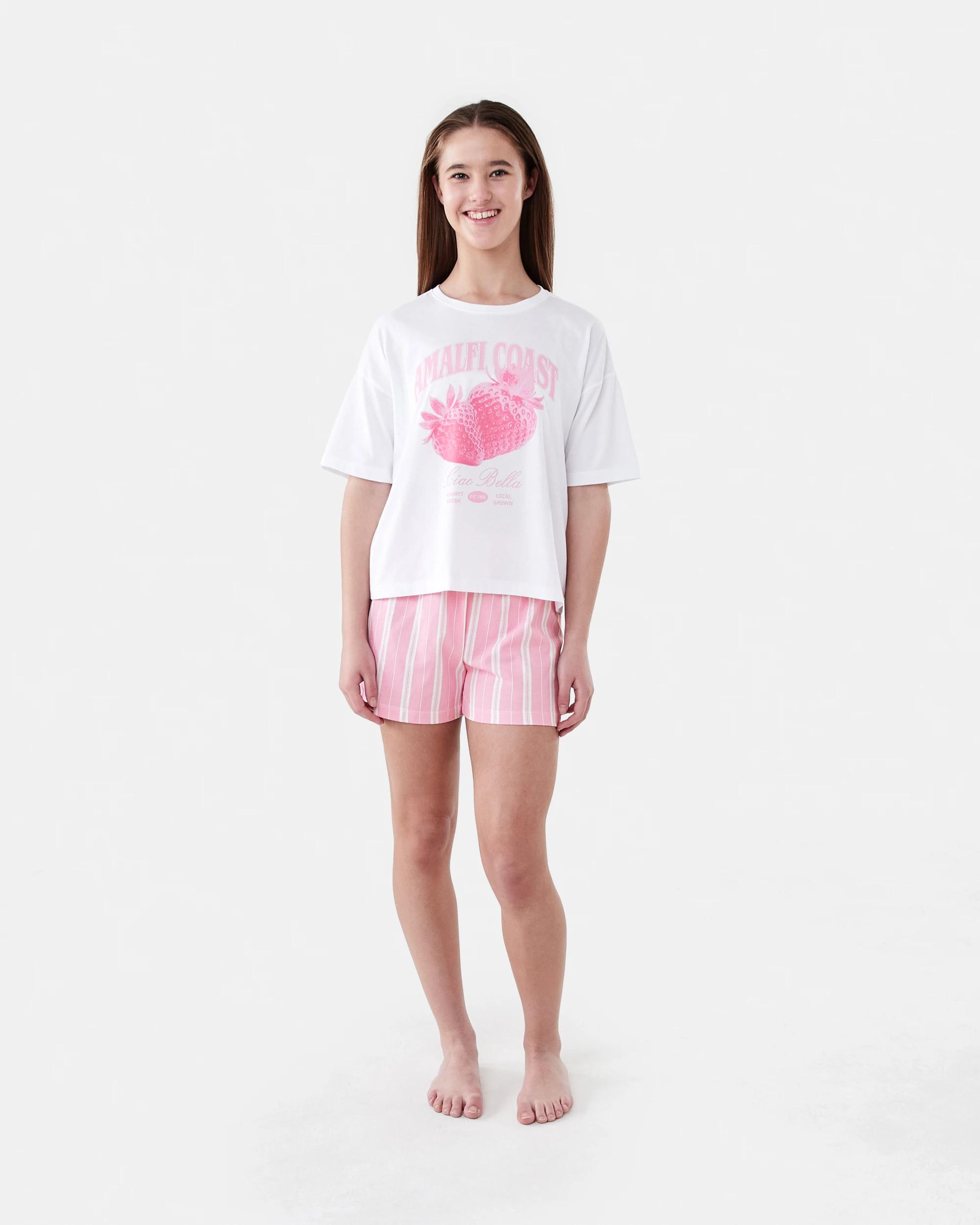 6 Short Sleeve Top Jersey Pyjama Set WHITE AMALFI COAST, 6 of 7