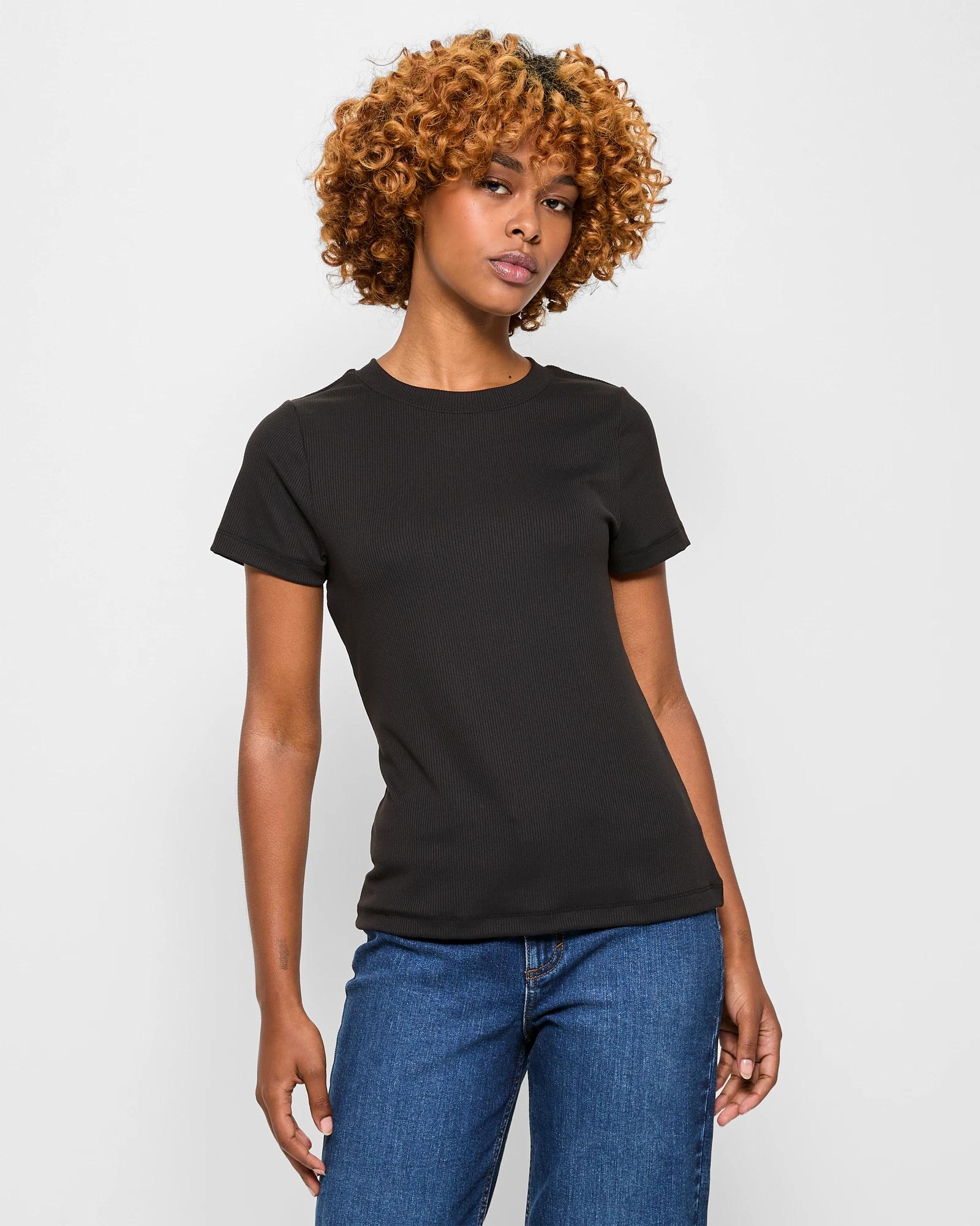 1 Target Petites Crew Neck Ribbed T-shirt BLACK, 1 of 5
