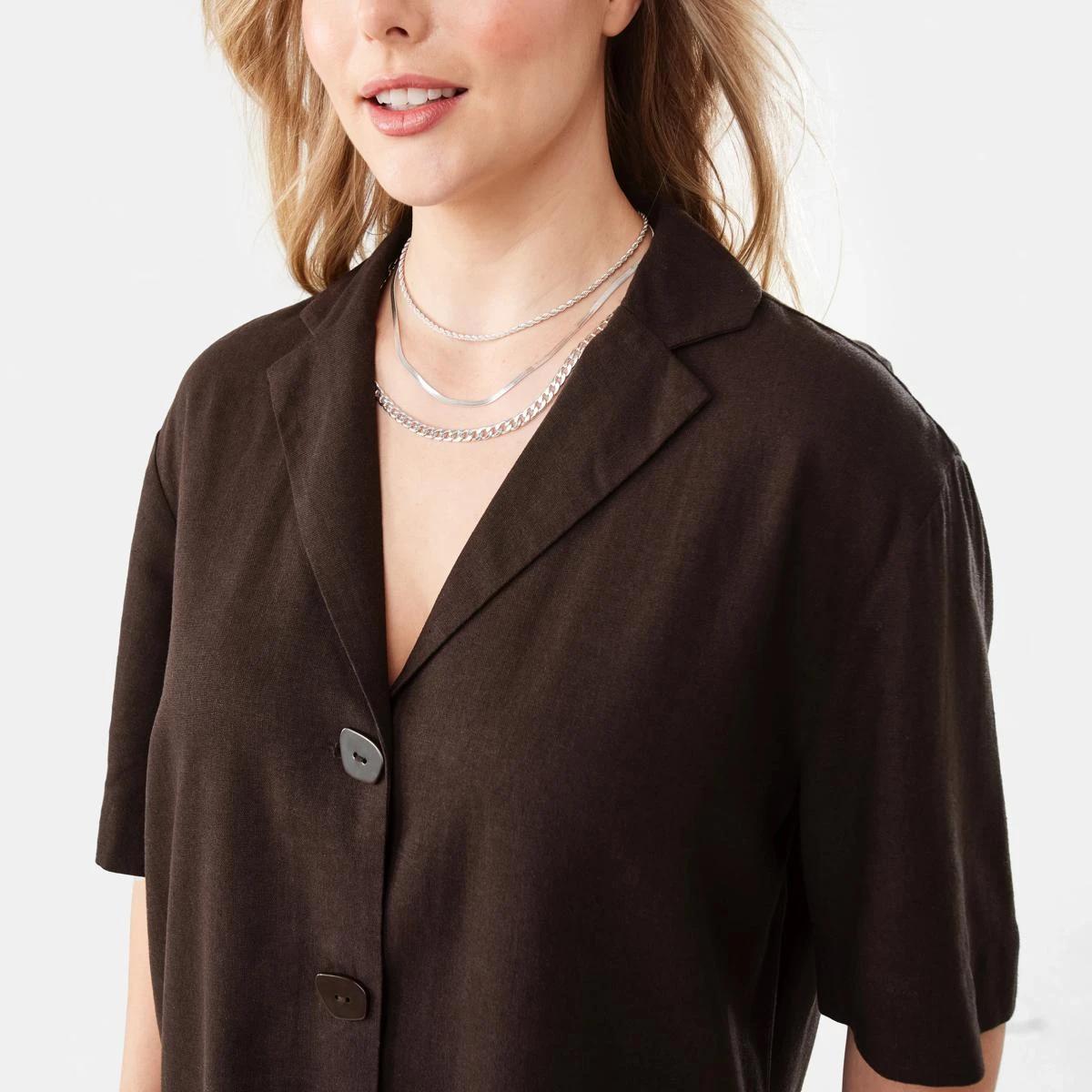 6 Short Sleeve Boxy Linen Blend Shirt MELTED CHOCOLATE, 6 of 9