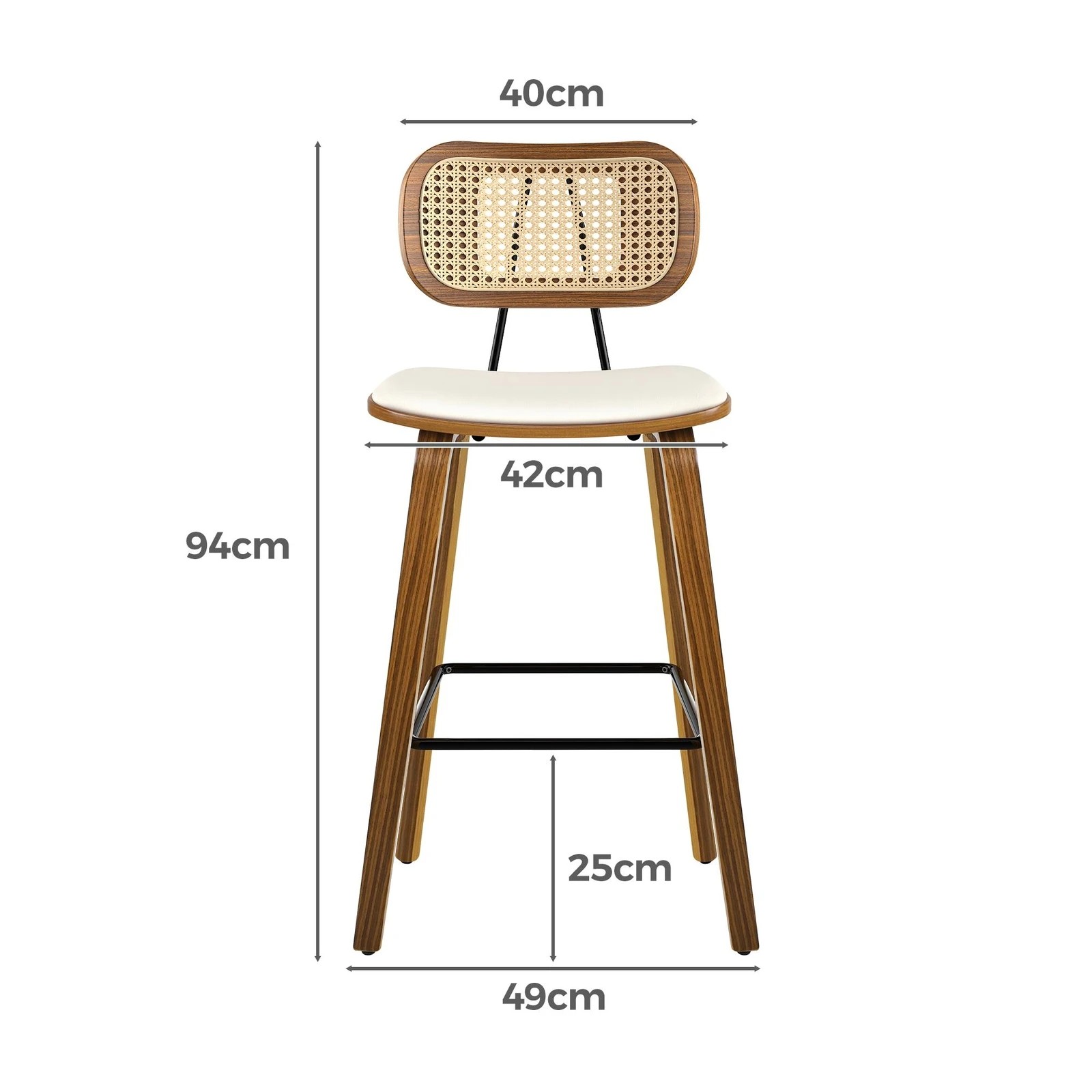 7 Alfordson 4x Bar Stools Kitchen Vintage Leather Seat Rattan Chair Wooden - White, 7 of 9