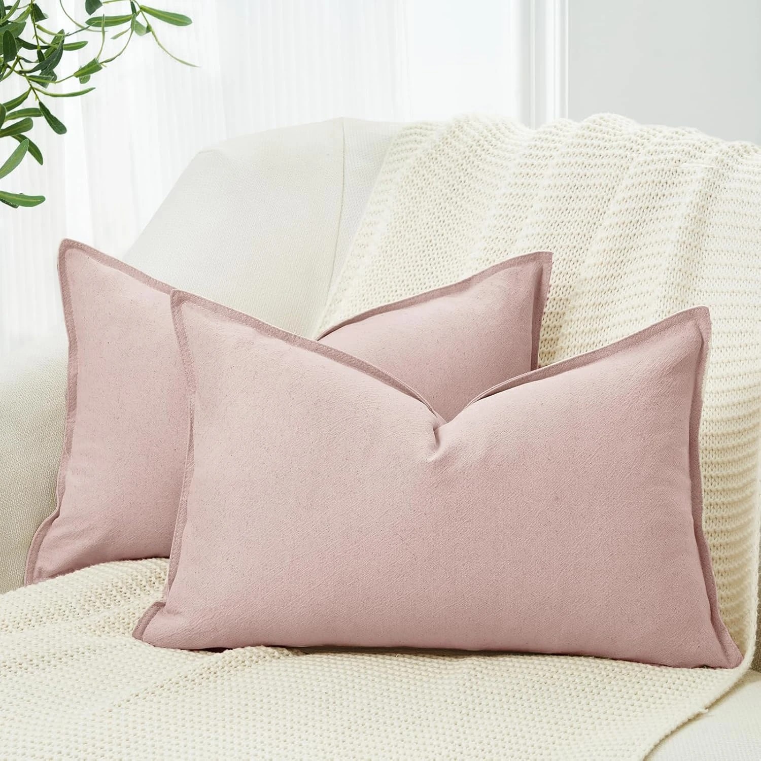1 Gioia Casa 2-Pack Linen-Cotton Blend Cushion Covers 30x50cm - Pink, 1 of 4