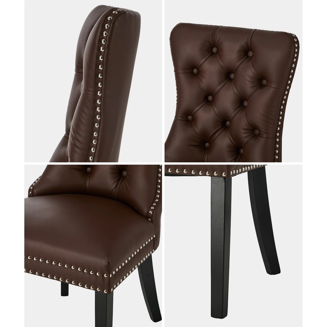 5 Oikiture 4x Dining Chairs Upholstered French Provincial Tufted PU Leather - Brown, 5 of 10