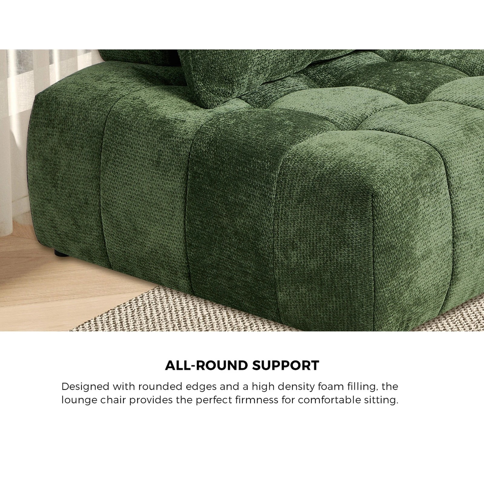 7 Oikiture 4x Chenille Modular Sofa Floor Lounge Chair w/Pillow TOFU Armless Chairs - Green, 7 of 9