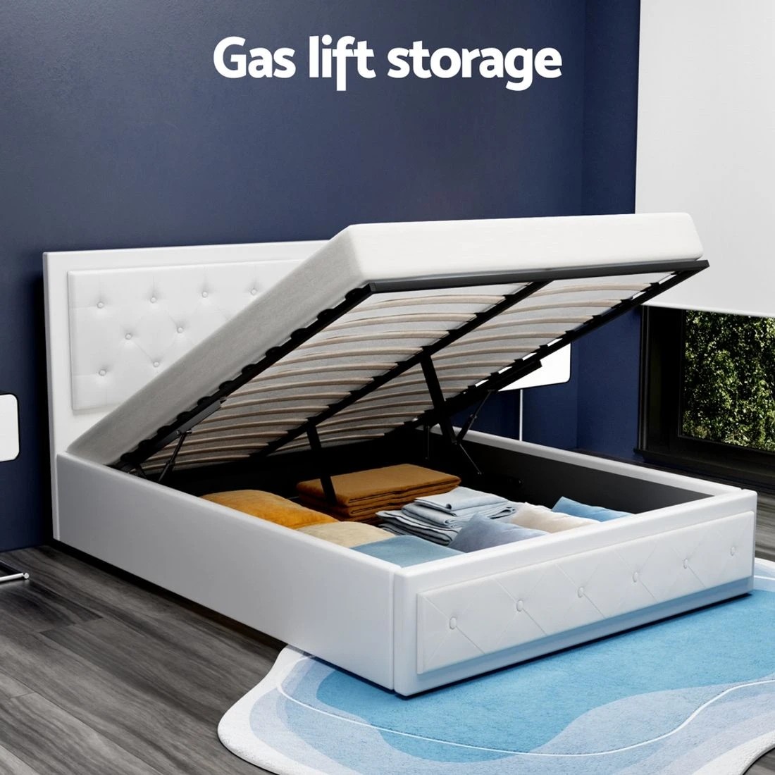 5 Artiss Bed Frame Double Size Gas Lift  TIYO - White, 5 of 8