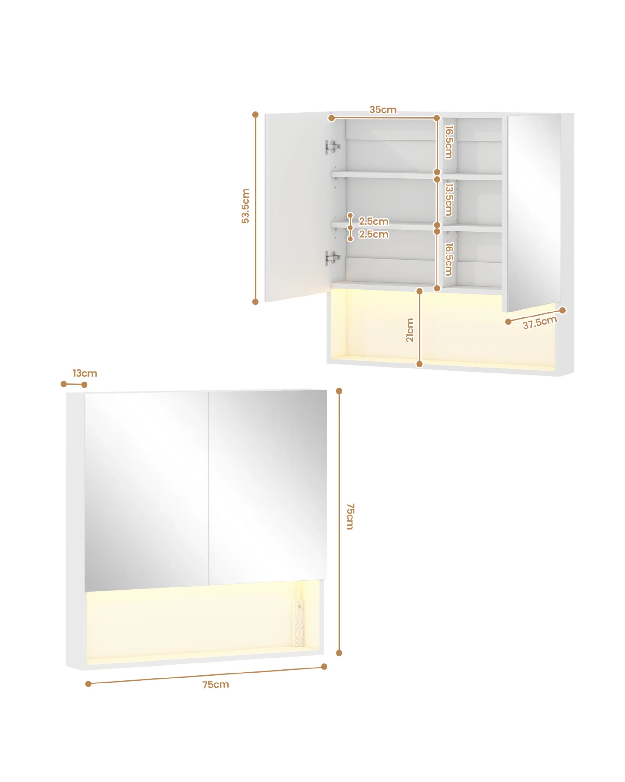 10 Advwin 750 x 750mm Cabinet LED Medicine Storage Unit Mirror Shaving Cupboard w/ Motion Sensor Light, 10 of 10