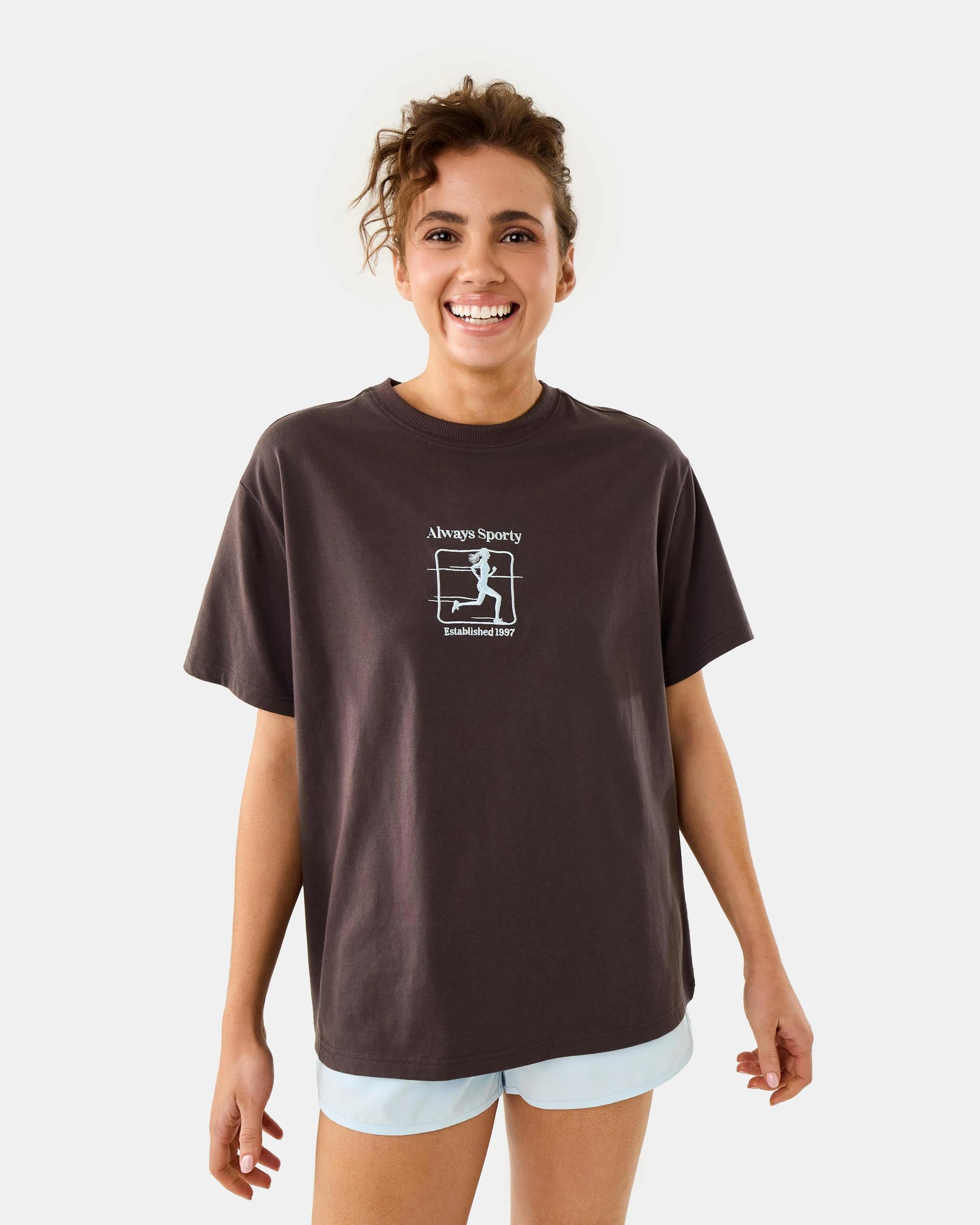 1 Active Womens Oversized Gym T-shirt Espresso, 1 of 8