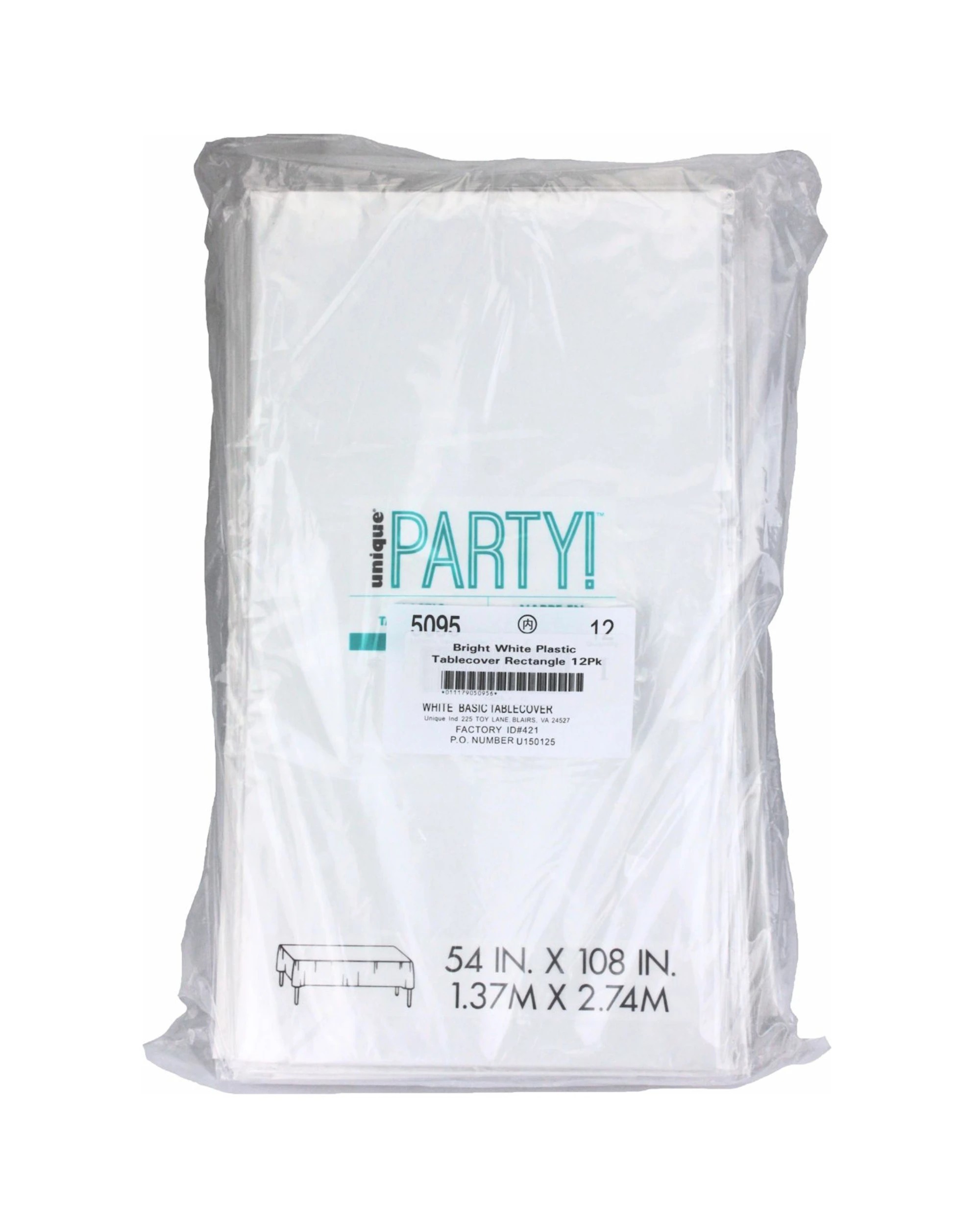 4 Meteor Bright Rectangular Plastic Tablecloths Bulk Pack of 12 - White, 4 of 4