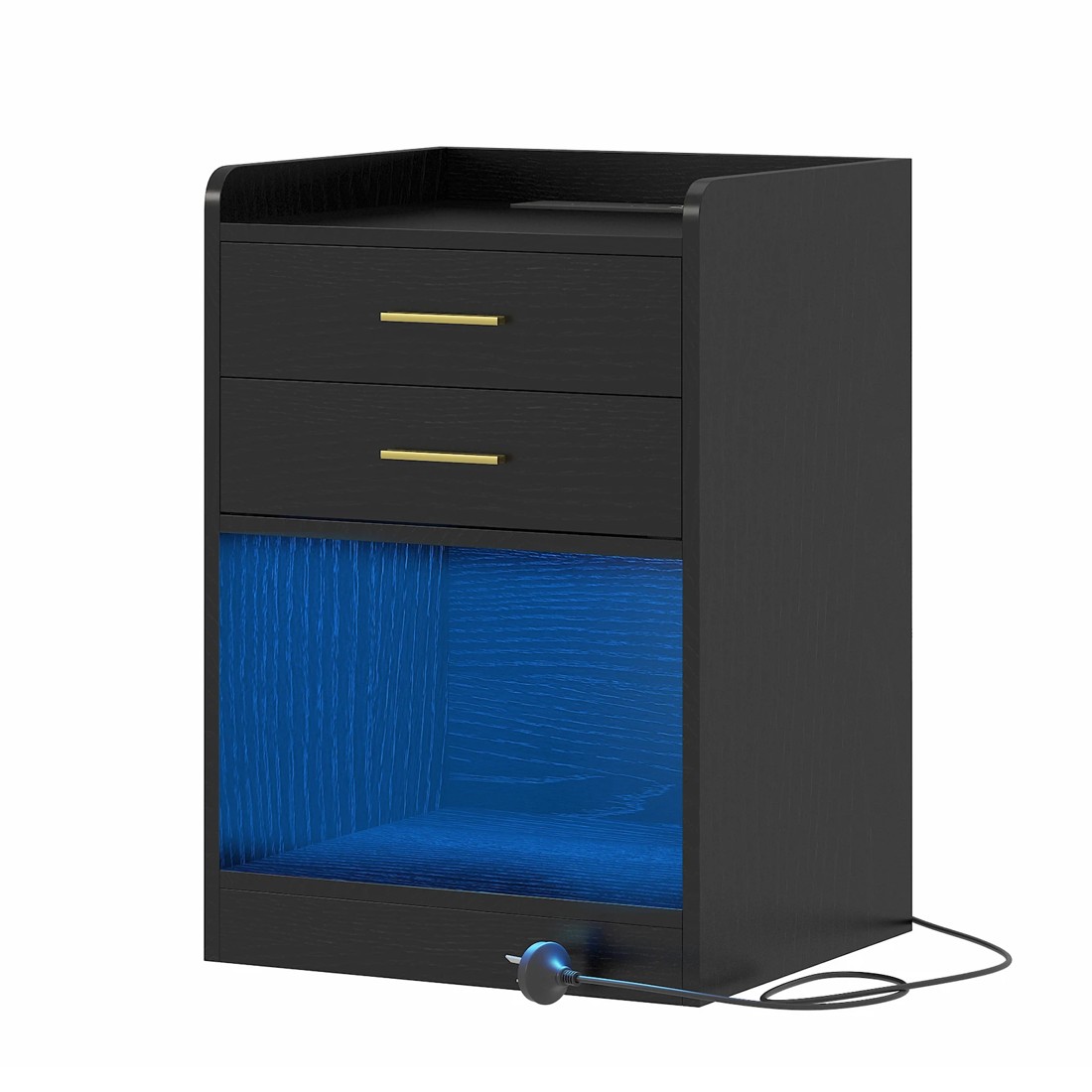 1 Advwin LED Bedside Table with Charging Station 2 Drawers Nightstand - Black, 1 of 7