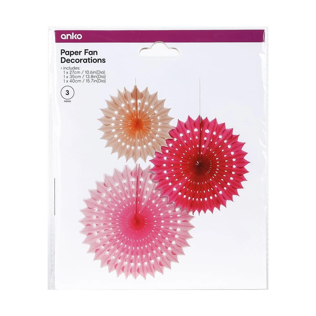 9 3 Pack Pink Paper Fan Decorations, 9 of 9