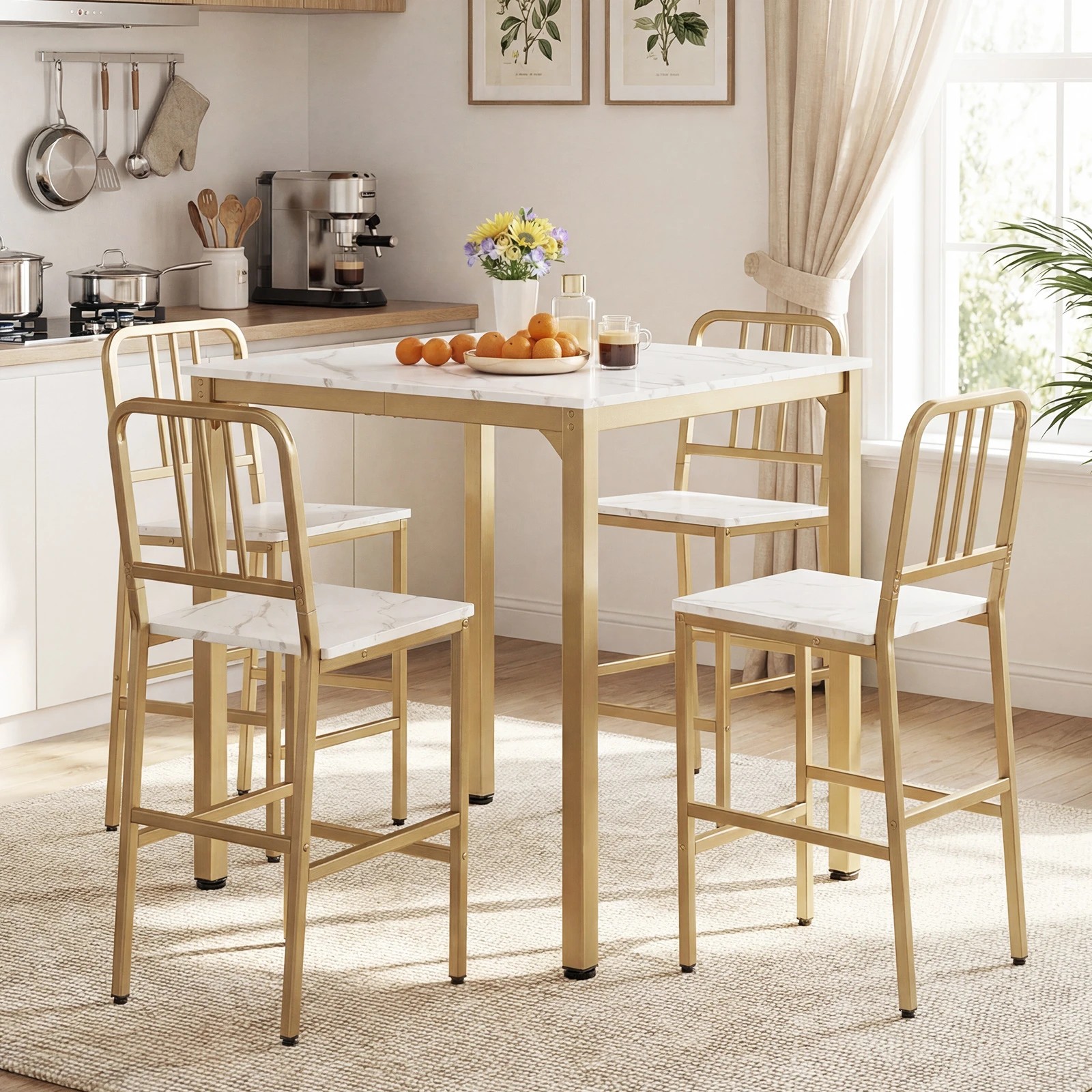 3 Costway 5PCS Counter Height Dining Table Set Dining Table Set Kitchen Bar Table & Chairs Set - White, 3 of 4