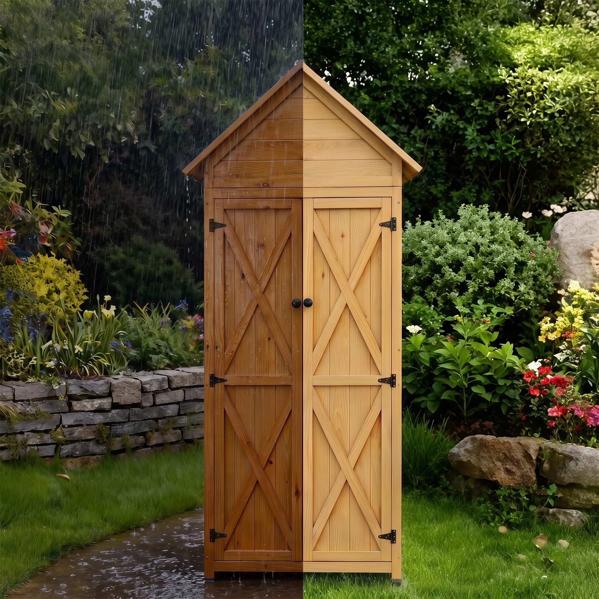 7 Gardeon Outdoor Storage Cabinet Cupboard Tool Organizer Shed Adjustable - Brown, 7 of 8
