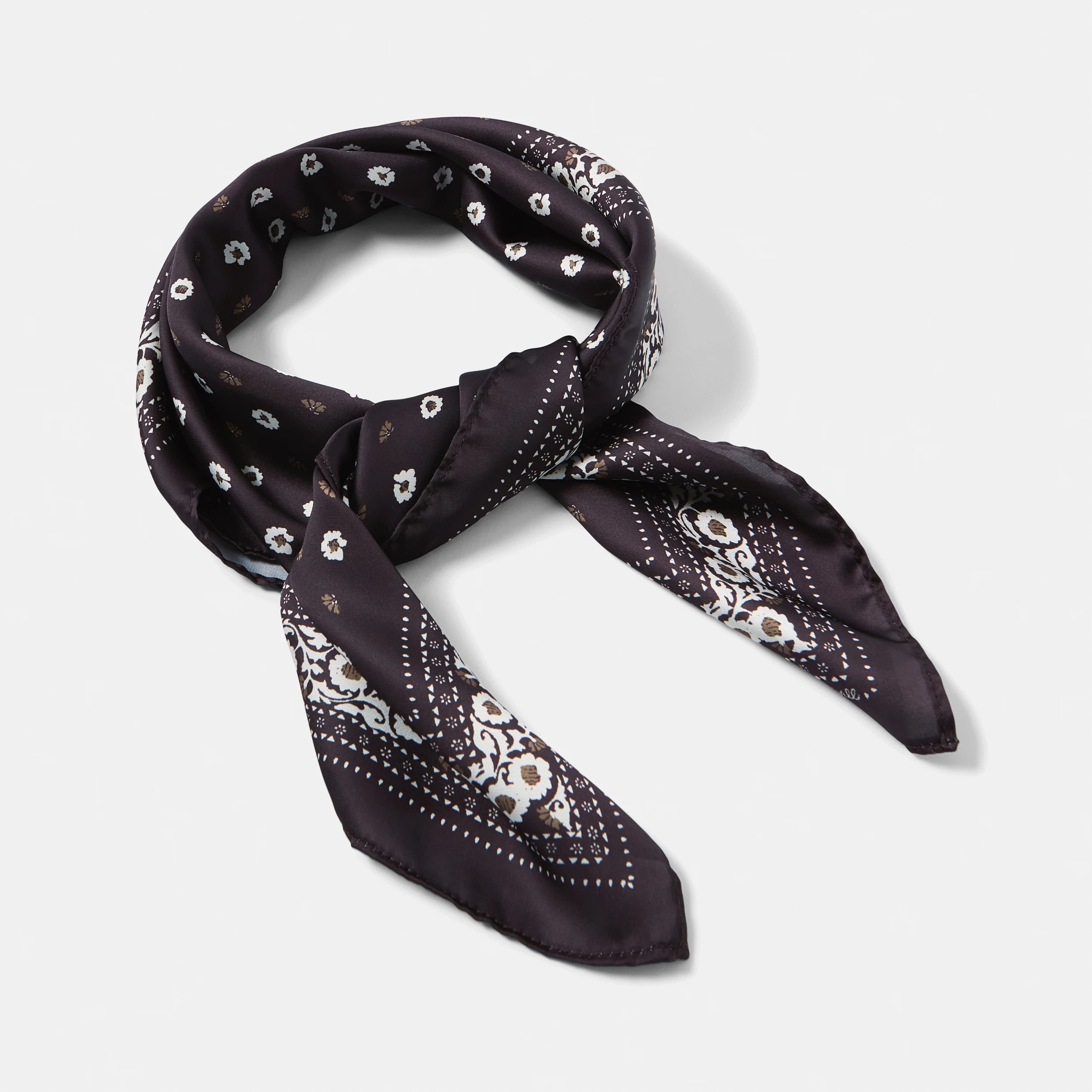 1 Ditsy Flower Print Hair Scarf - Brown, 1 of 6