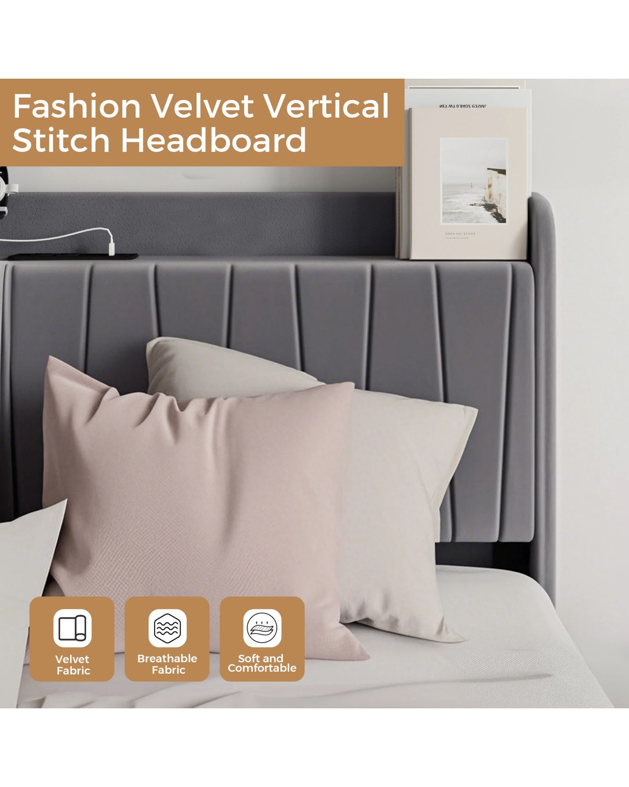 5 Advwin Queen Bed Frame With 4 Storage Drawers & Charging Station Grey, 5 of 7