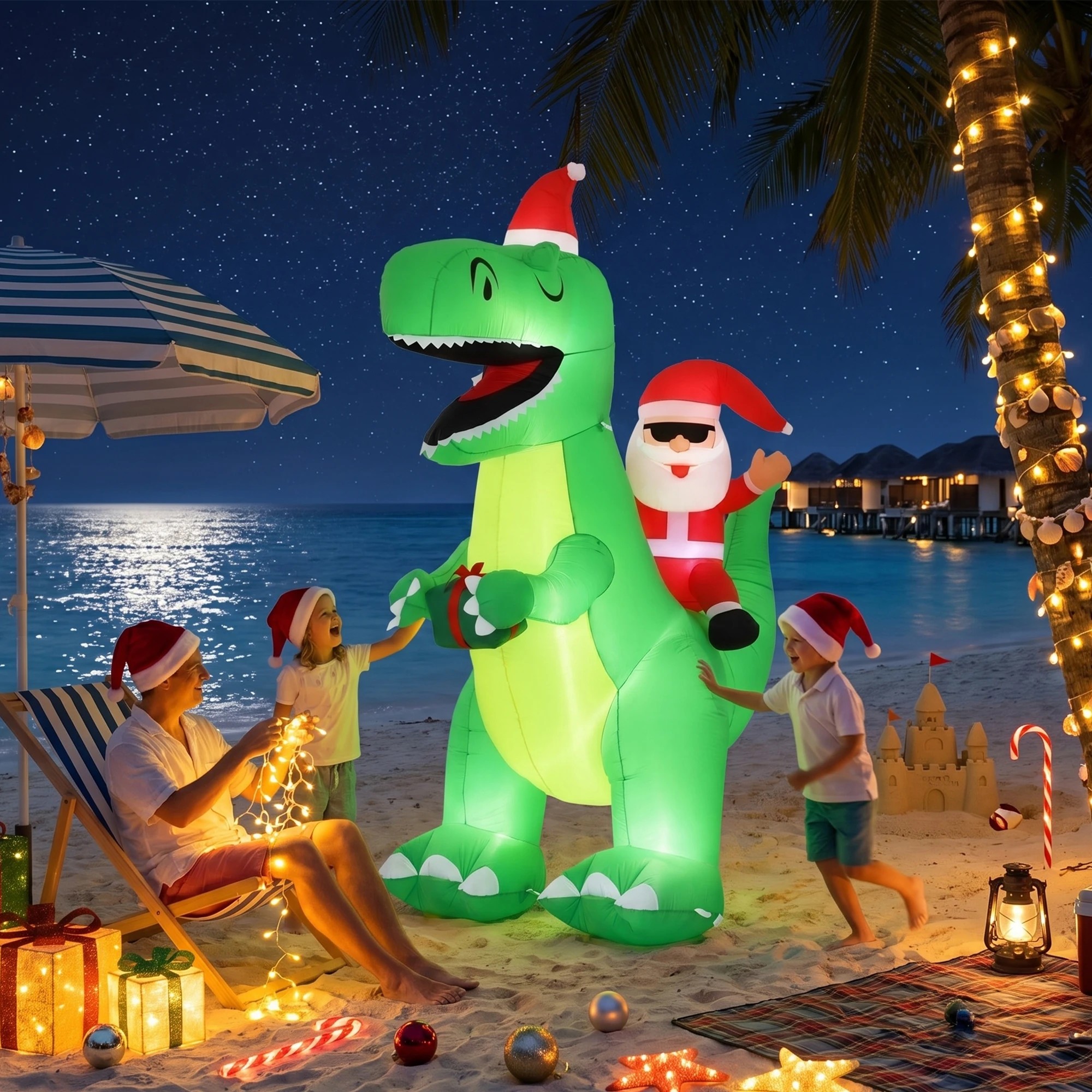 9 Jingle Jollys Christmas Inflatable Dinosaur 2.5M Illuminated Decorations - Multi, 9 of 9