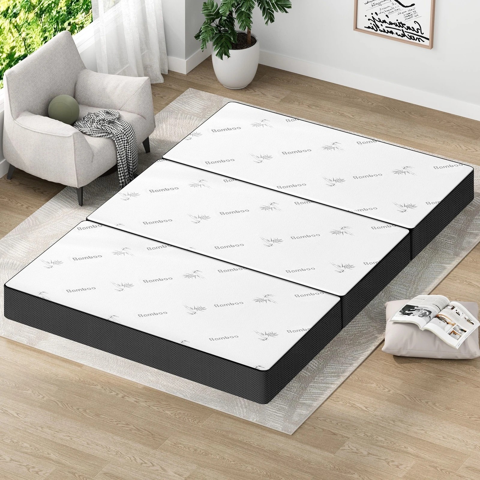 3 Starry Eucalypt Foldable Mattress Folding Foam Mesh Bamboo 130x190CM - White, 3 of 4