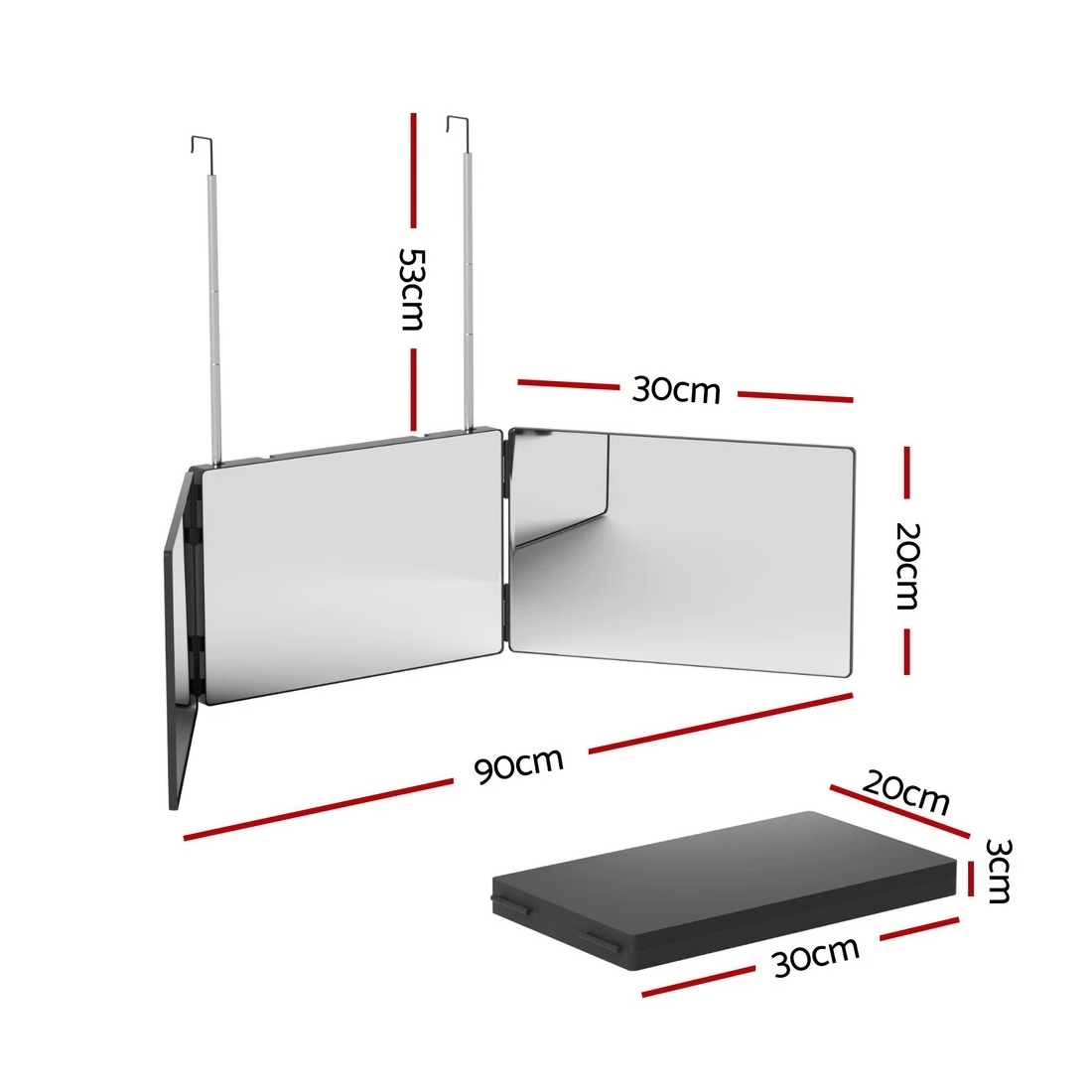 2 Embellir Trifold Mirror Makeup Portable with Height Adjustable 3 Way Telescoping Hook Hair Cutting Styling - Black, 2 of 2