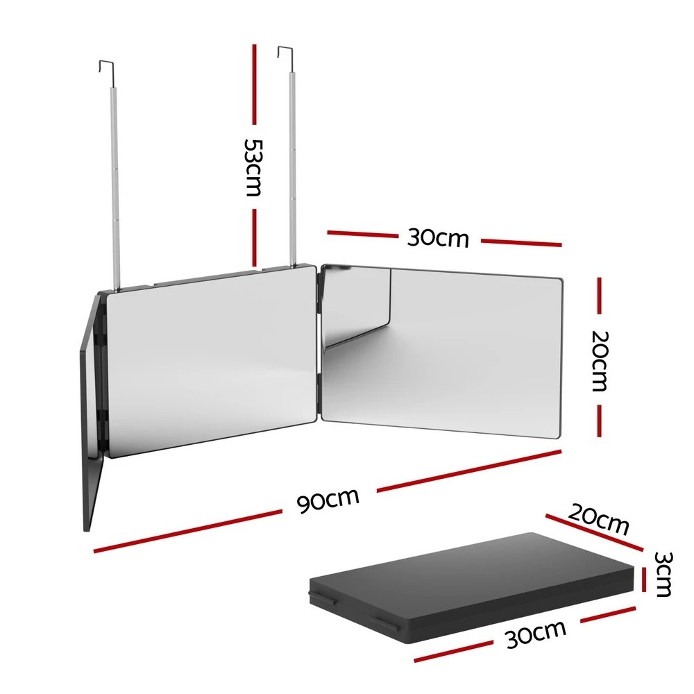 2 Embellir Trifold Mirror Makeup Portable with Height Adjustable 3 Way Telescoping Hook Hair Cutting Styling - Black, 2 of 6