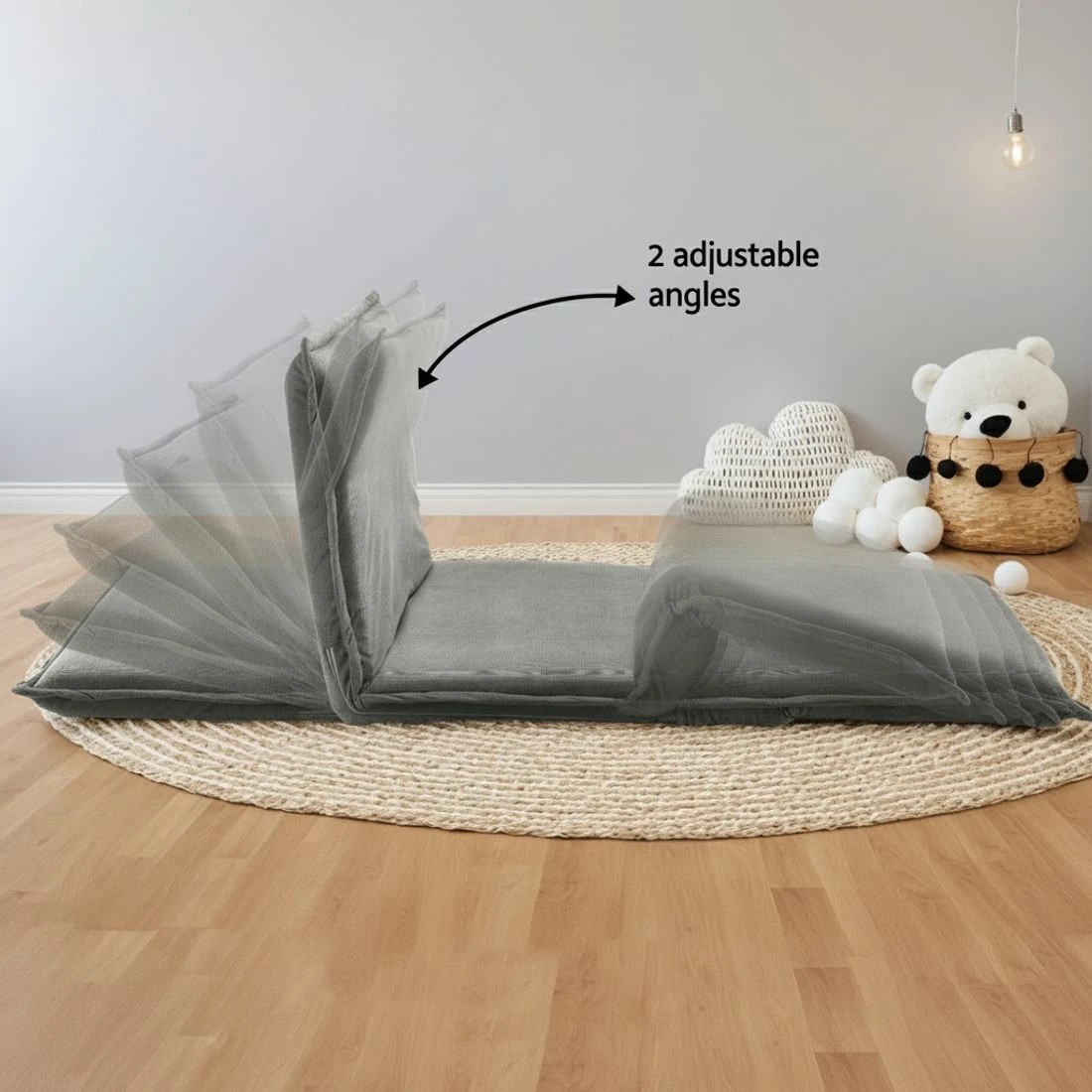 4 Artiss Floor Lounge Sofa Bed Foldable 2 Seater - Grey, 4 of 7