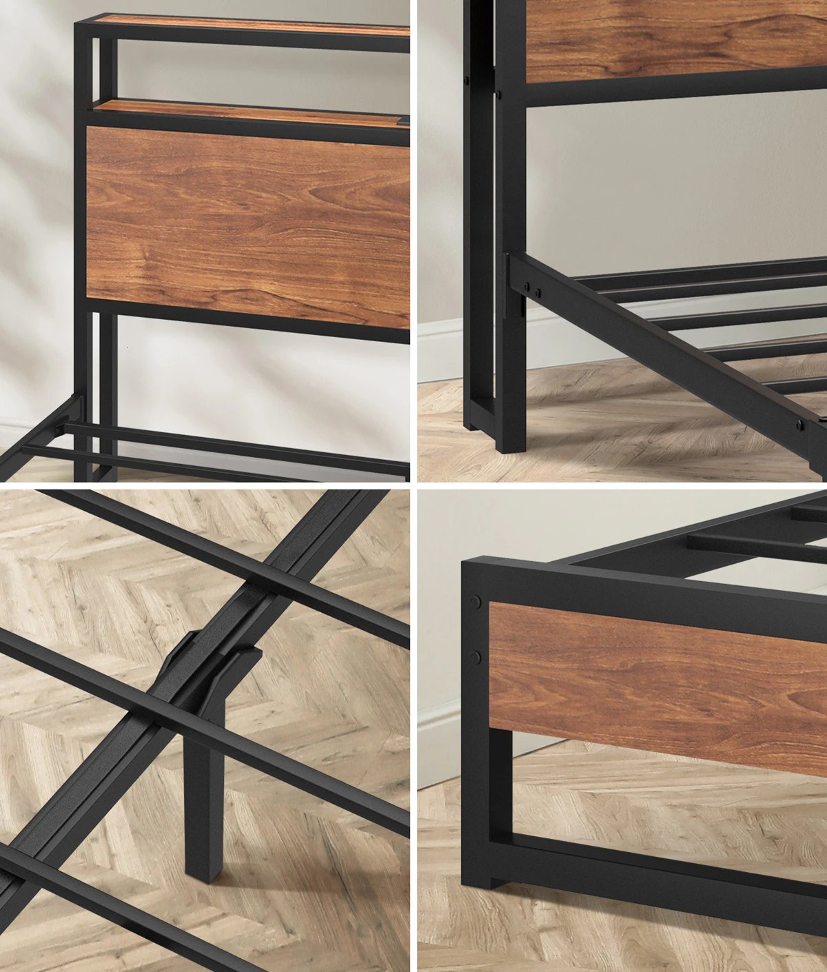 4 Oikiture Metal Bed Frame Queen Size With Led Headboard Storage Drawers Usb
 - Black, 4 of 6