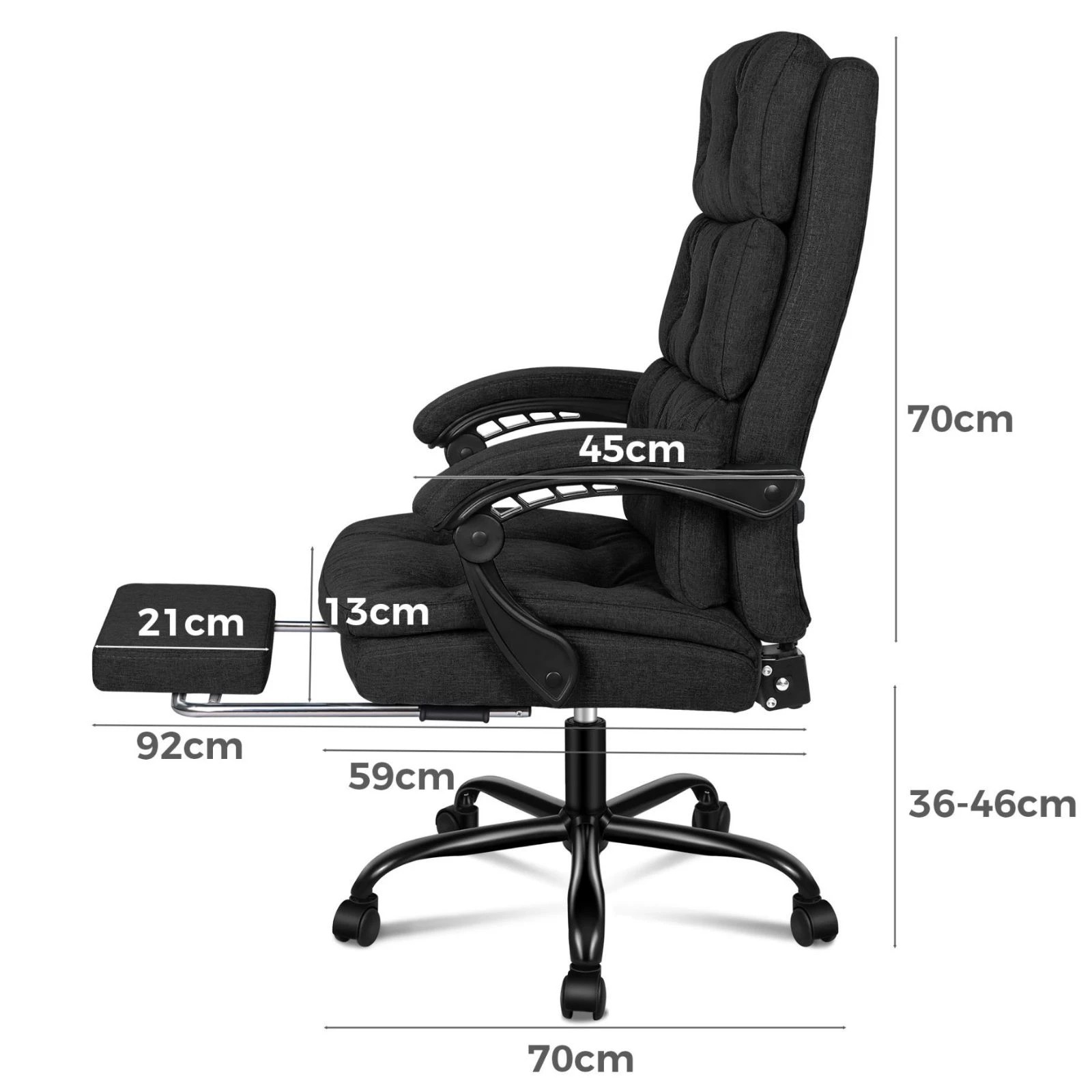 6 Alfordson Office Chair Executive Computer Fabric Seat Recliner Gaming - Black, 6 of 10