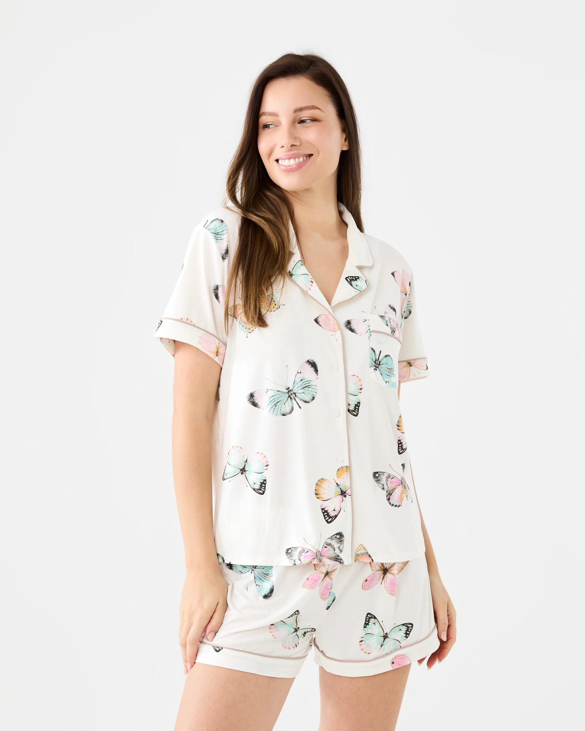 1 Short Sleeve Top and Shorts Comfort Pyjama Set Butterfly, 1 of 7