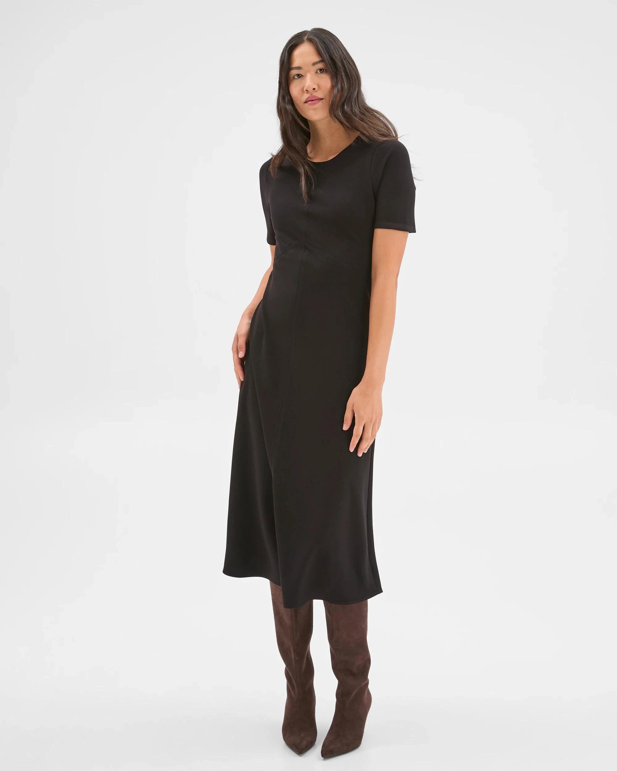 4 Preview Short Sleeve Midi Crepe Woven Dress BLACK, 4 of 7