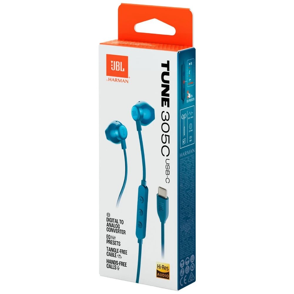 6 JBL Tune T305 USB-C Wired Headphones Blue, 6 of 7