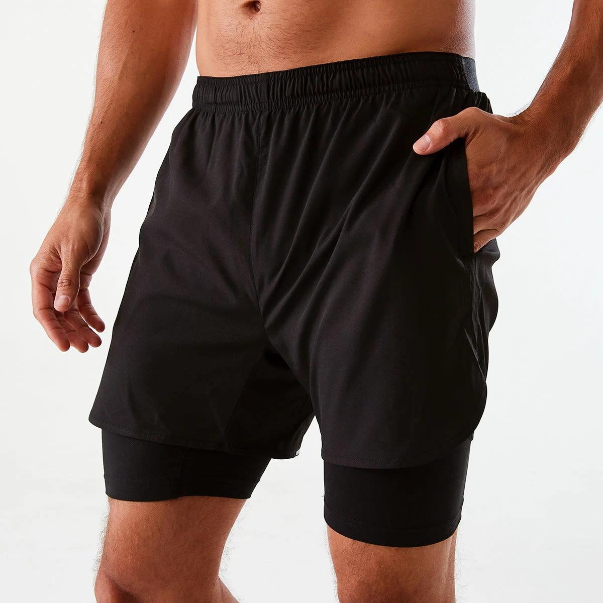 2 Active Mens Dual Layer Shorts BLACK, 2 of 7