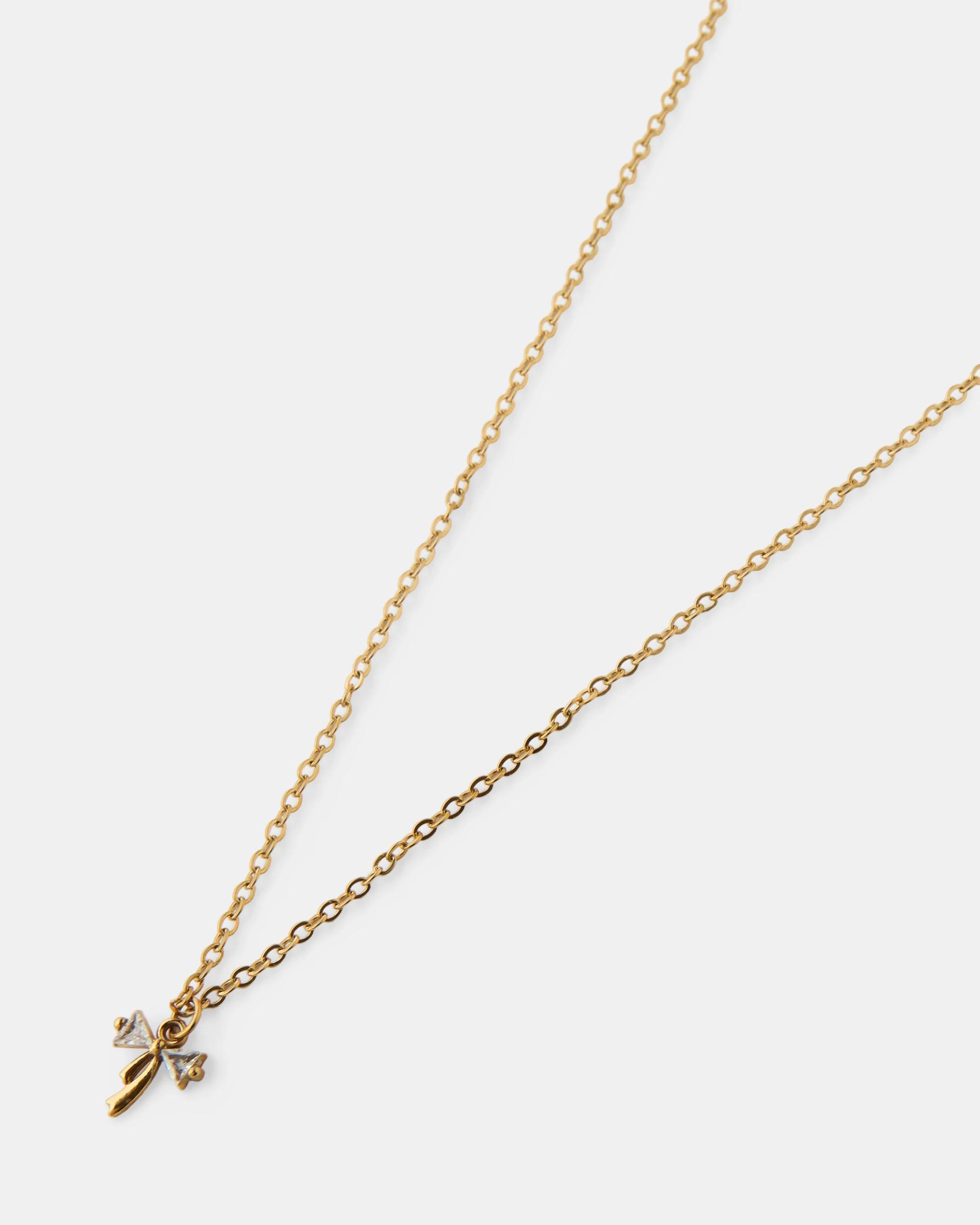 1 Waterproof Stainless Steel Bow Necklace - Gold Tone Gold, 1 of 3