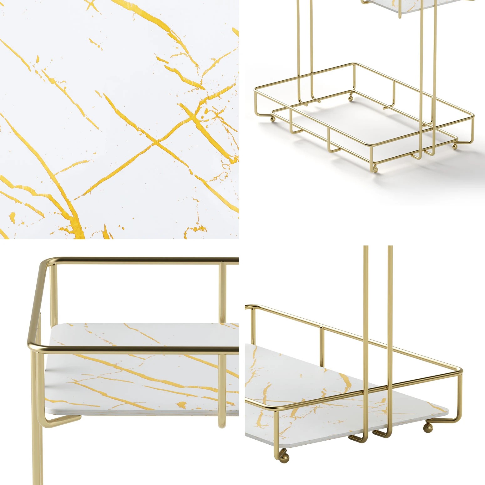 7 Artiss 2X Bathroom Storage Rack 2 Tier Corner Organiser Gold Marble Look - Gold, 7 of 9