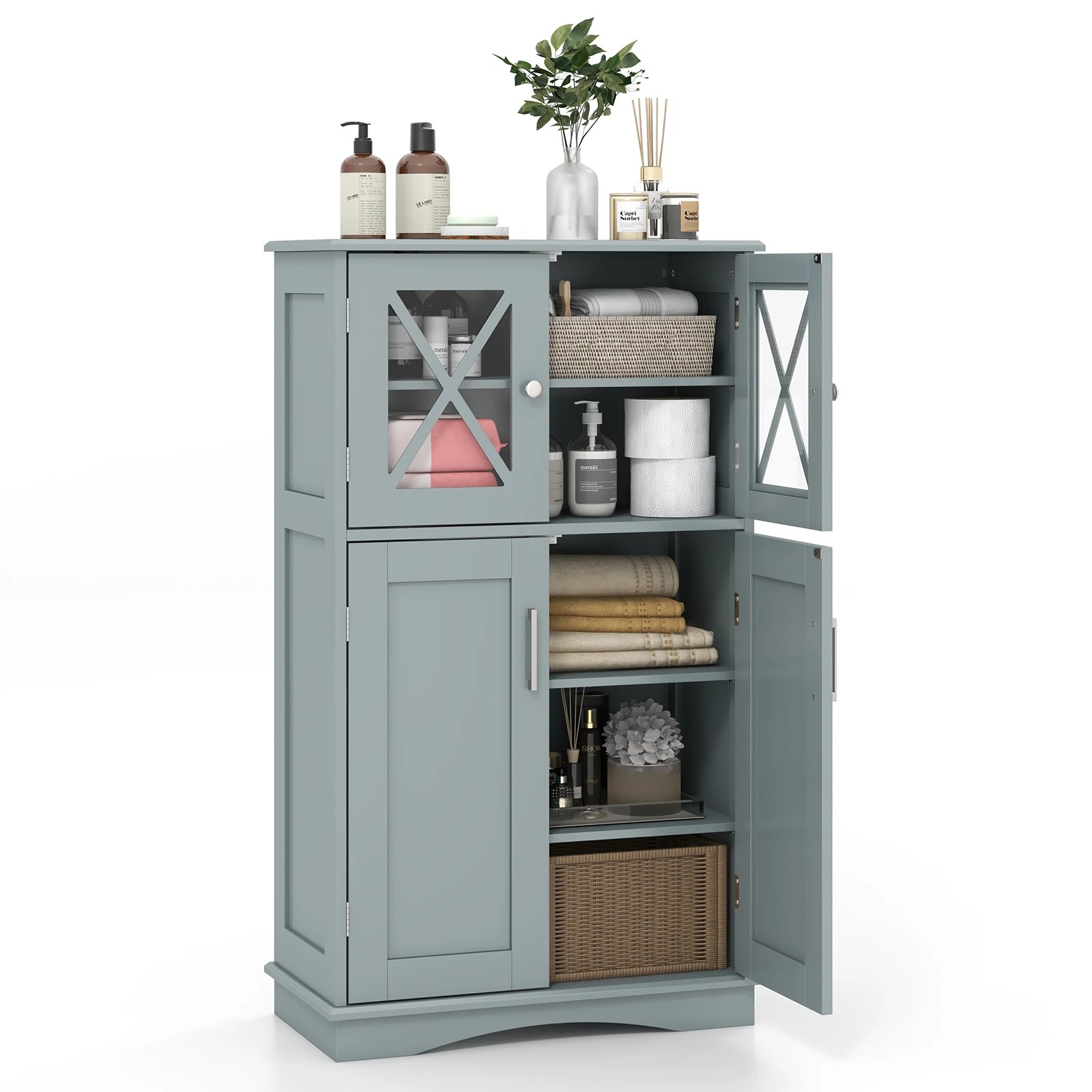 4 Costway Freestanding Bathroom Storage Cabinet Linen Organizer w/Adjustable Shelf, 4 of 5