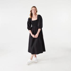 Short Sleeve Shirred Bodice Midi Dress
