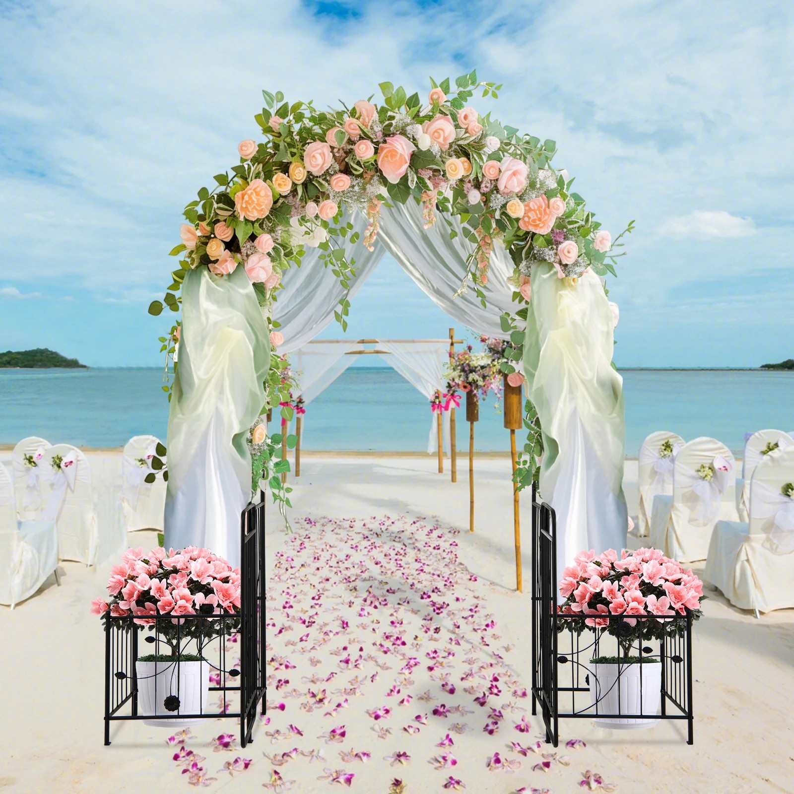 2 Costway 2.2m Arched Top Garden Arbor Metal Trellis Archway w/Lockable Gate, 2 of 4