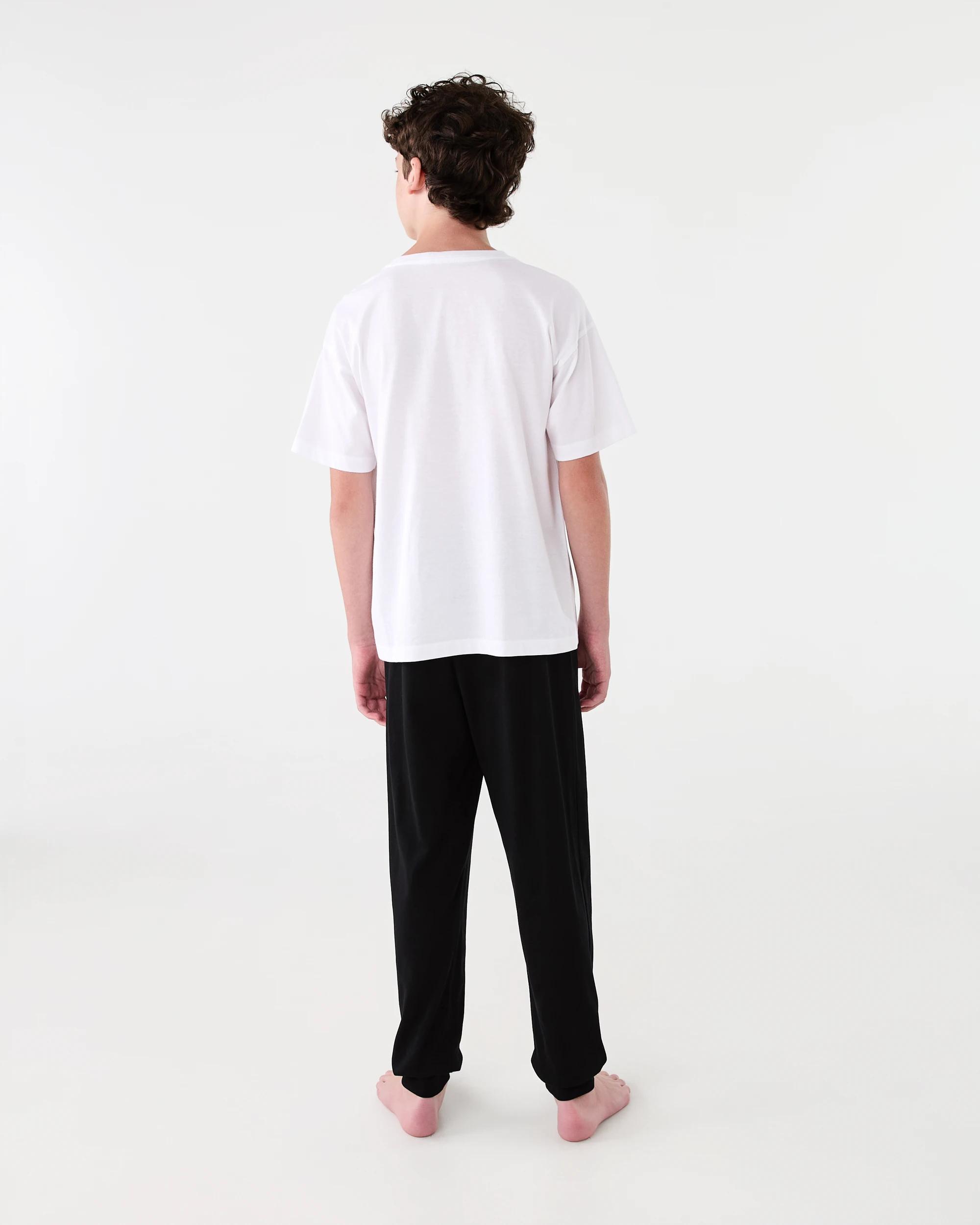 2 Short Sleeve Top and Long Pants Pyjama Set Wht Slogan, 2 of 7