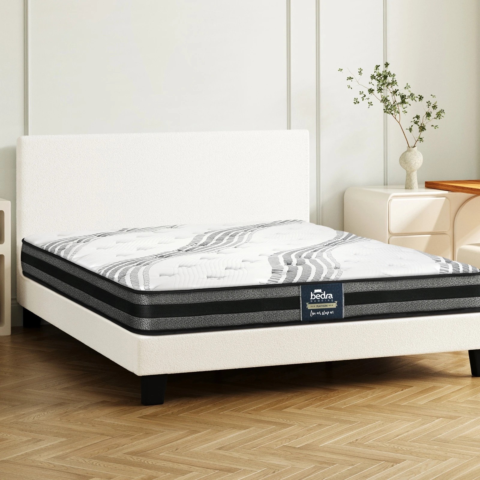 2 Oikiture Double Bed Frame With Mattress Set
 - White, 2 of 10