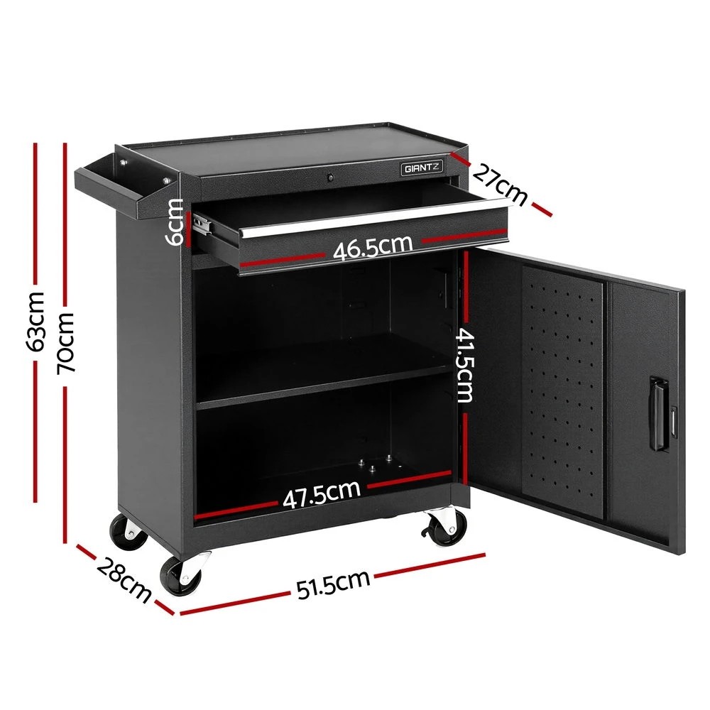 2 Giantz Tool Chest Trolley Cabinet Rolling Toolbox Garage Storage Tools - Black, 2 of 7