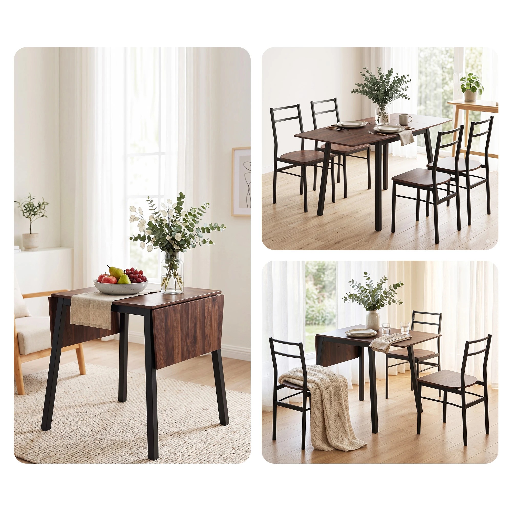 4 Artiss Dining Table and Chairs Set 5pcs with Extendable 60-120cm Drop-Leaf Table - Multi, 4 of 9