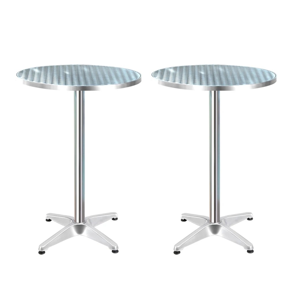 1 Gardeon Set of 2 Outdoor Bar Table Aluminium Round 70/110CM - Silver, 1 of 5