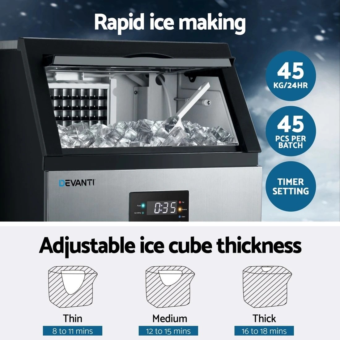 5 Devanti 45kg Ice Maker Commercial Machine - Silver, 5 of 7