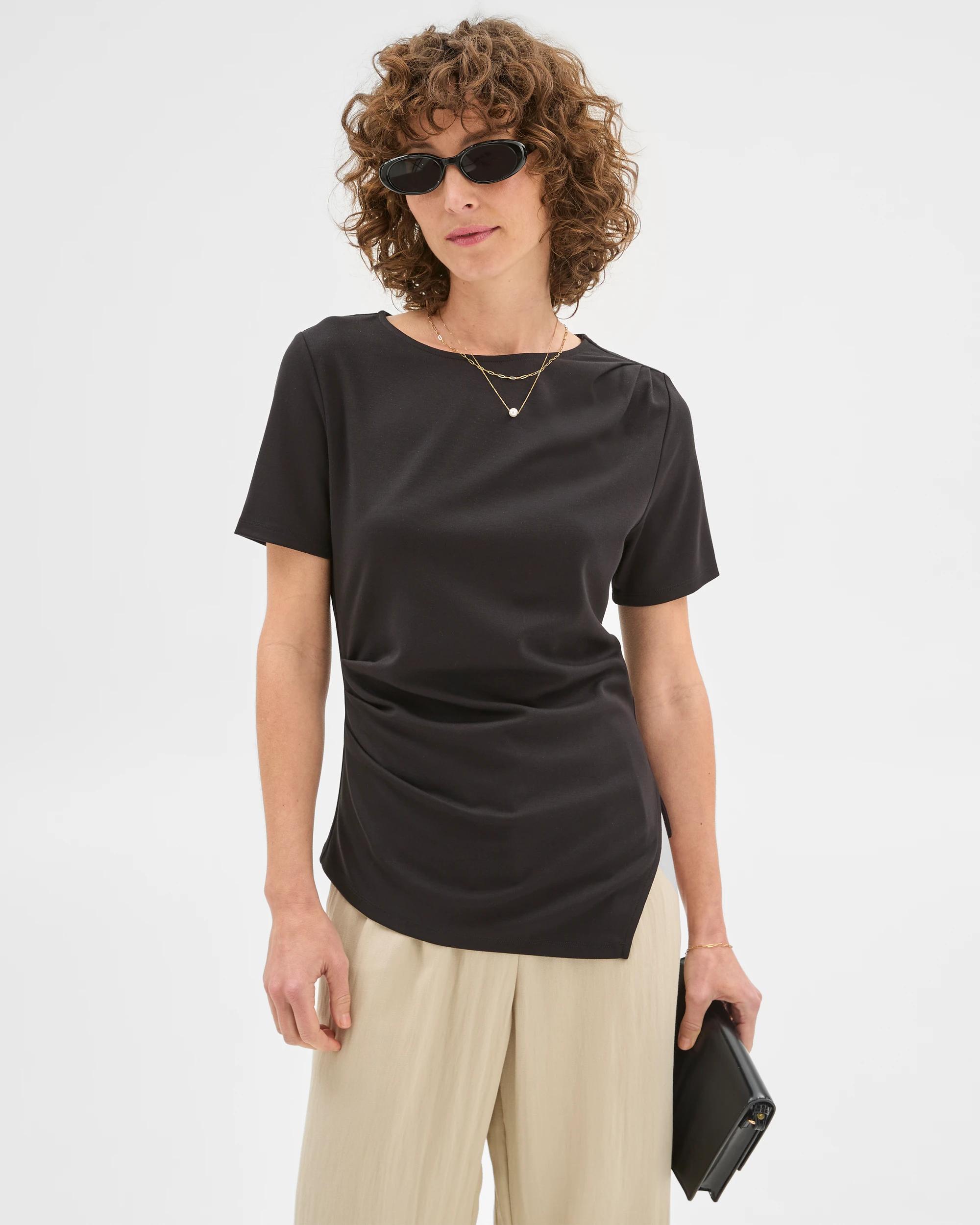 1 Gathered Ponte Top - Preview BLACK, 1 of 5