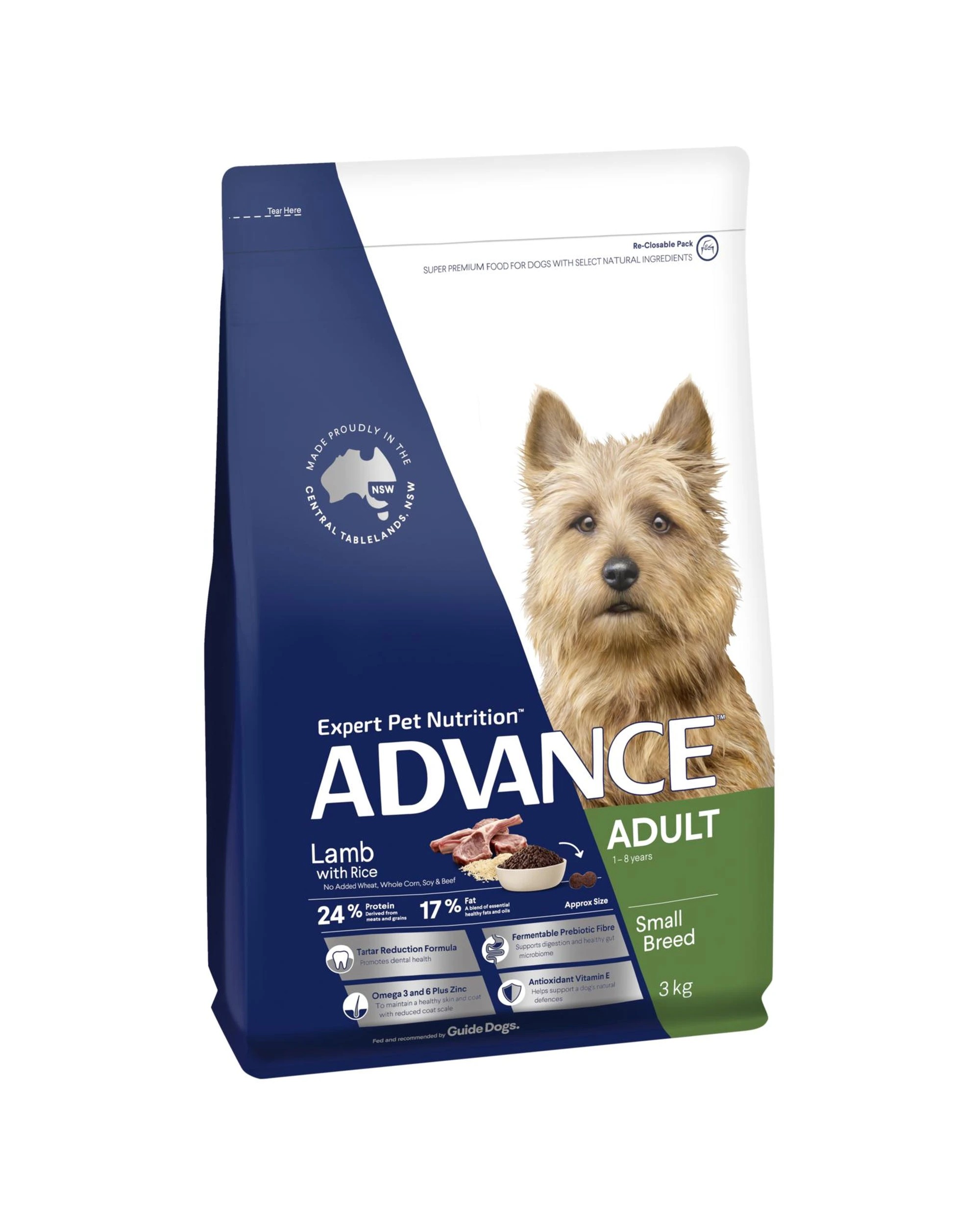 1 Advance Adult Small Breed Dry Dog Food Lamb w/ Rice 3kg, 1 of 3