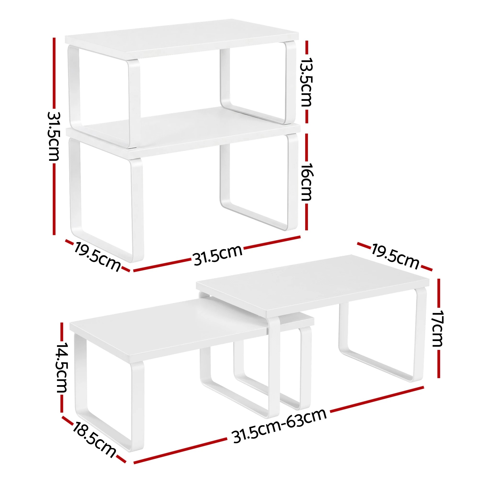 2 Cefito Kitchen Storage Shelves Rack Cupboard Cabinet Organiser Set of 2 - White, 2 of 9