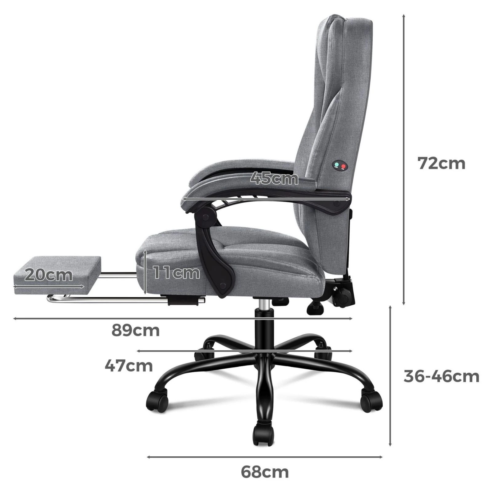 4 Alfordson Massage Office Chair Executive Fabric Seat Gaming Recliner Computer - Grey, 4 of 10
