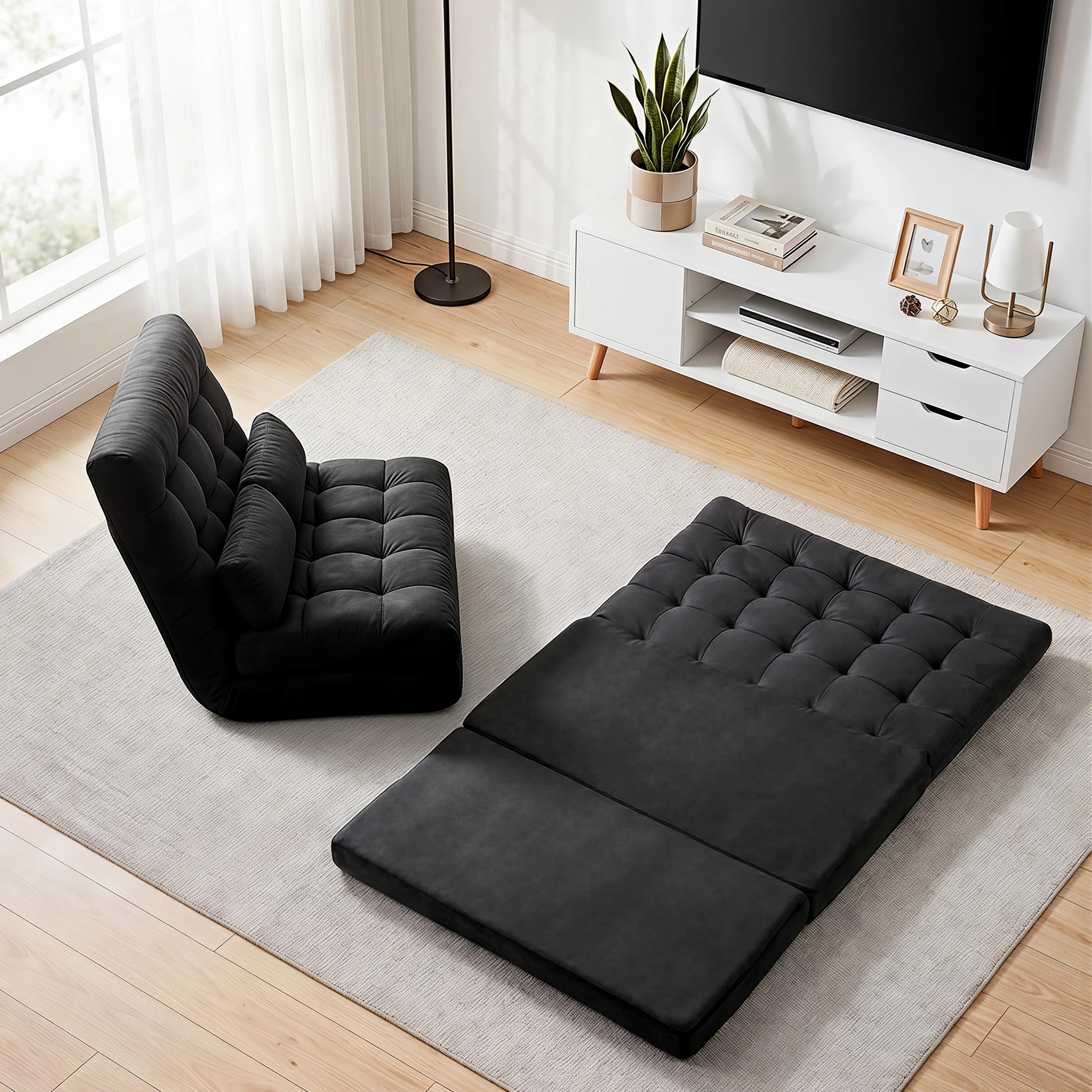 8 Artiss Sofa Bed Adjustable Floor Chair & TV Unit 120cm Entertainment Cabinet Set - Multi, 8 of 9