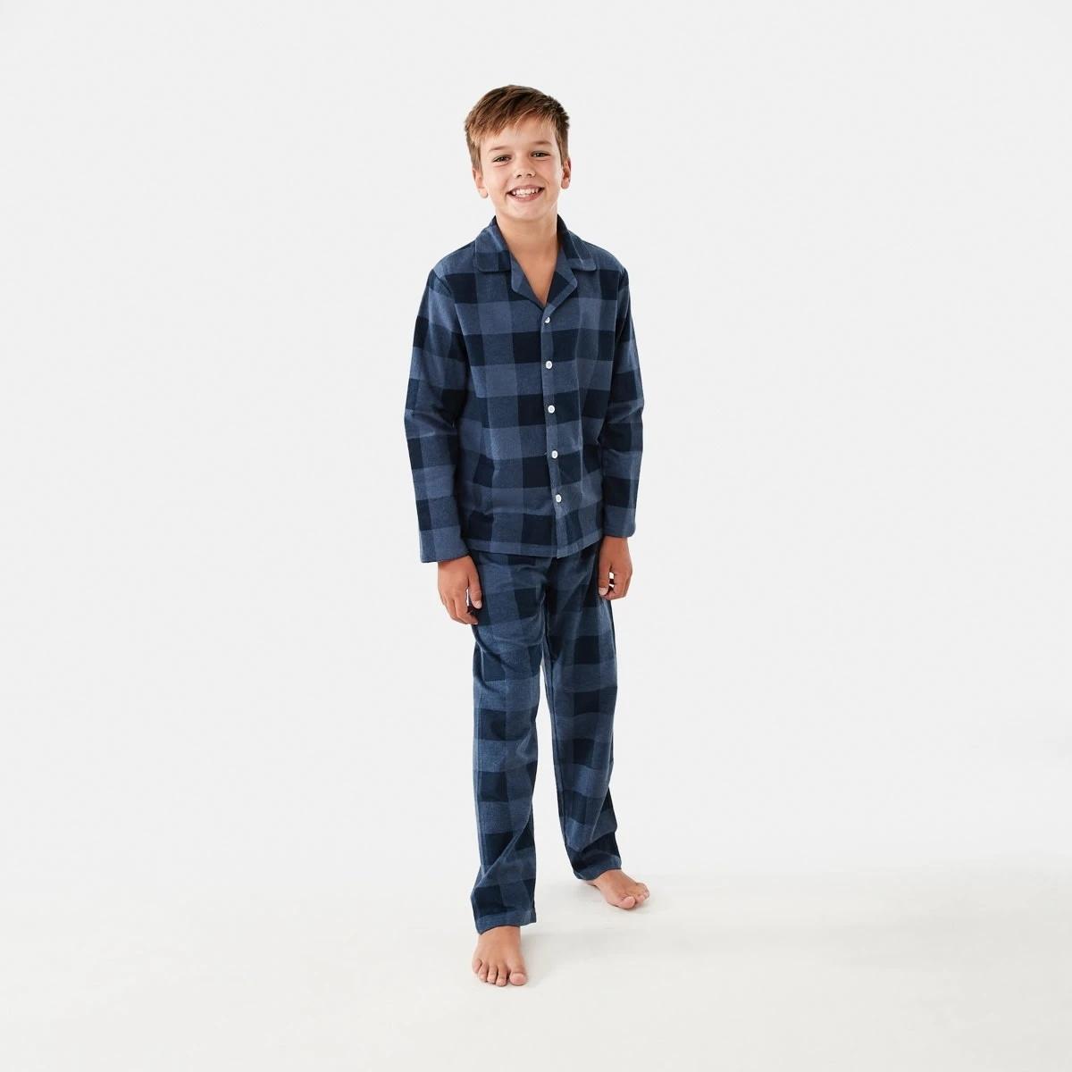 1 Flannelette Pyjama Set Blu Checks, 1 of 9