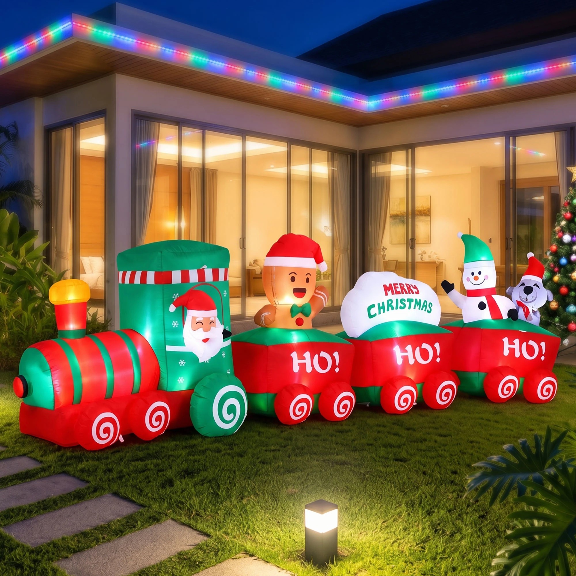 2 Jingle Jollys Christmas Inflatable Santa Train 3.6M Length LED Decorations Illuminated - Multi, 2 of 9