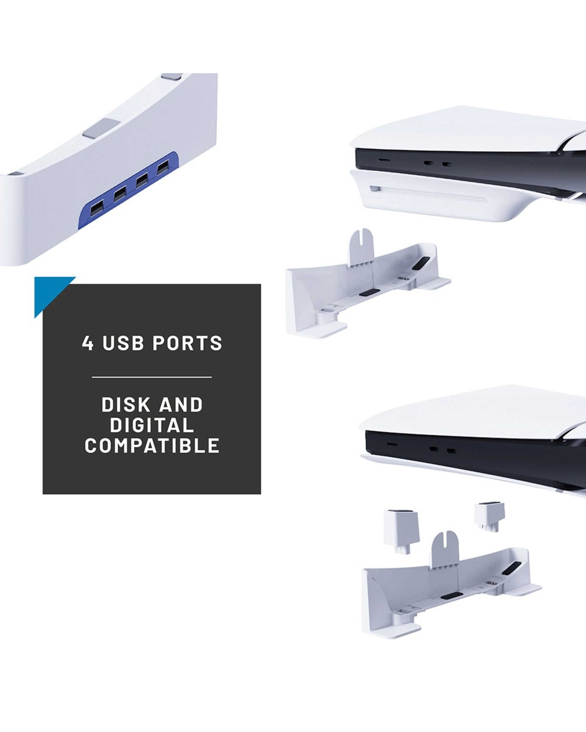 5 4Gamers PS5 Slim Horizontal Stand with USB Charging Ports - White, 5 of 5